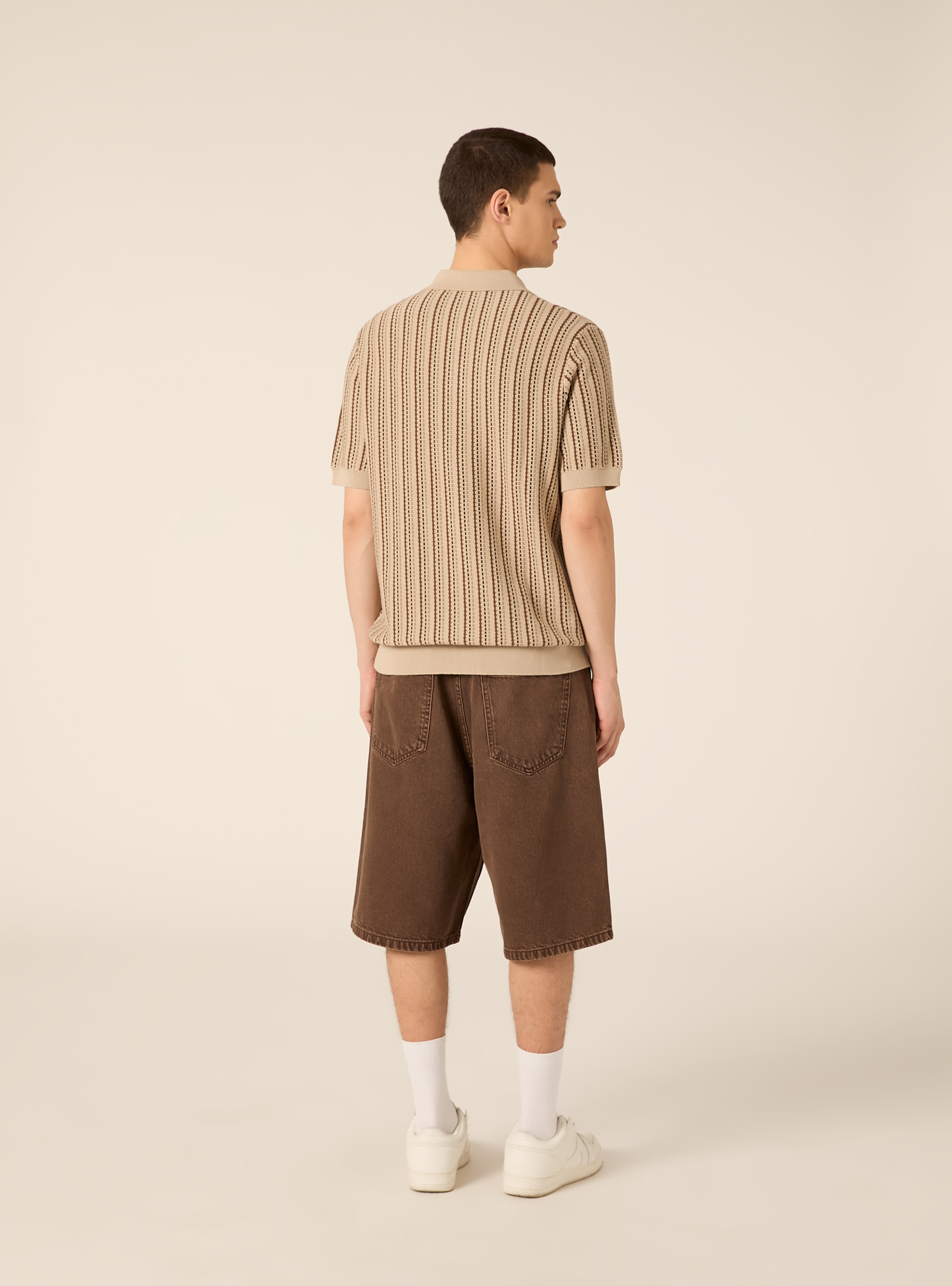 Polo in maglia  rigata, BG2 BEIGE MEDIUM