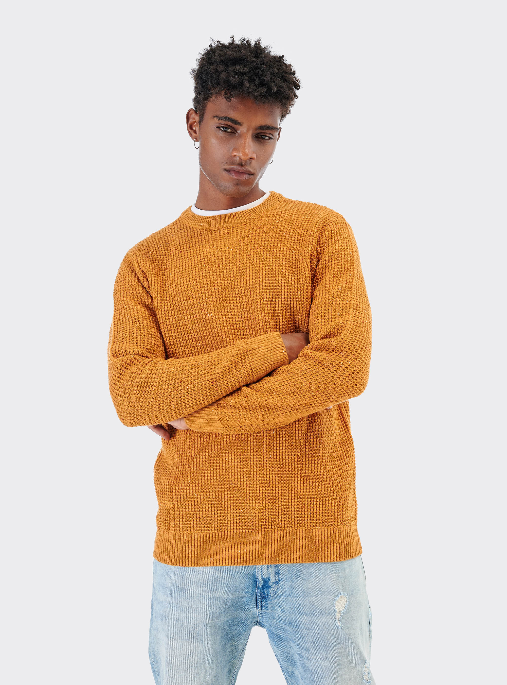 Pullover girocollo con naps in misto lana, SENAPE