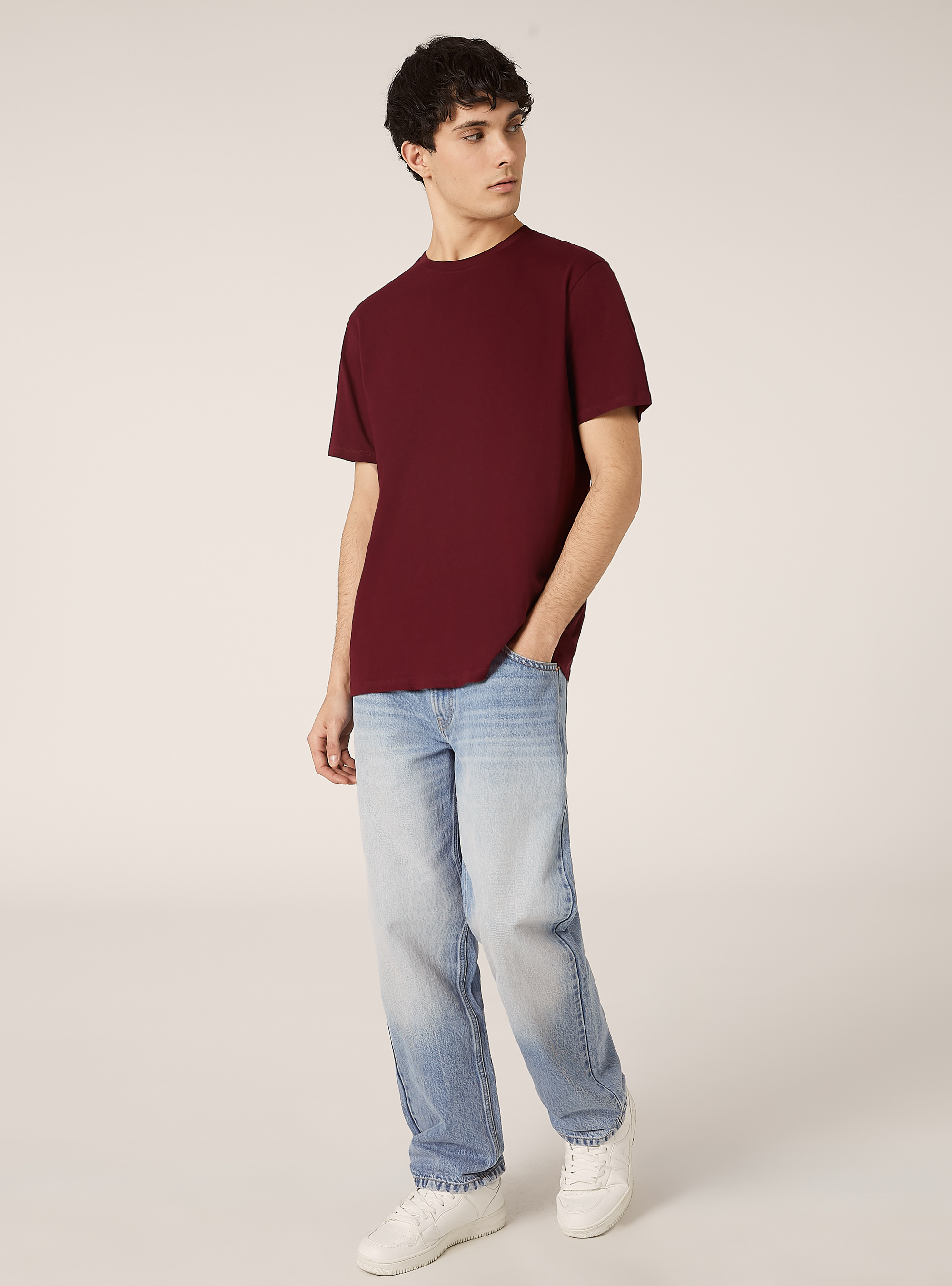 T-shirt en coton à col ras du cou, BO1 BORDEAUX DARK