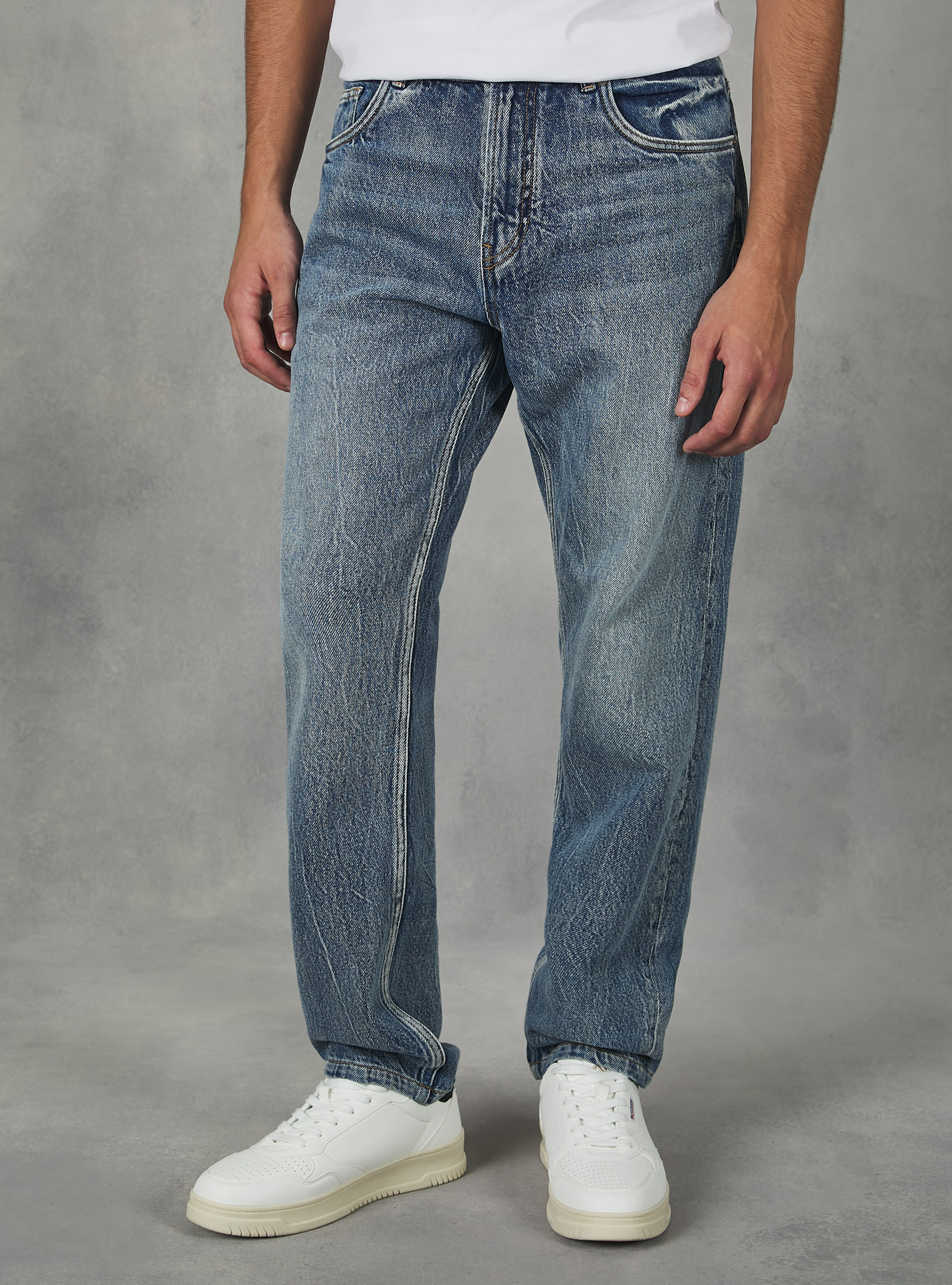 Straight Fit Cotton Jeans, D002 MEDIUM DARK BLUE