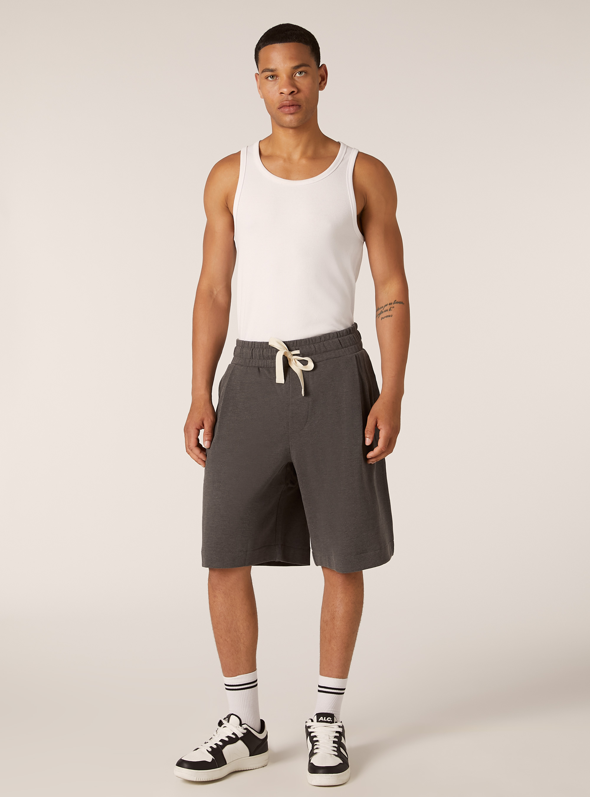 Plush baggy fit bermuda shorts, MGY1 GREY MEL DARK