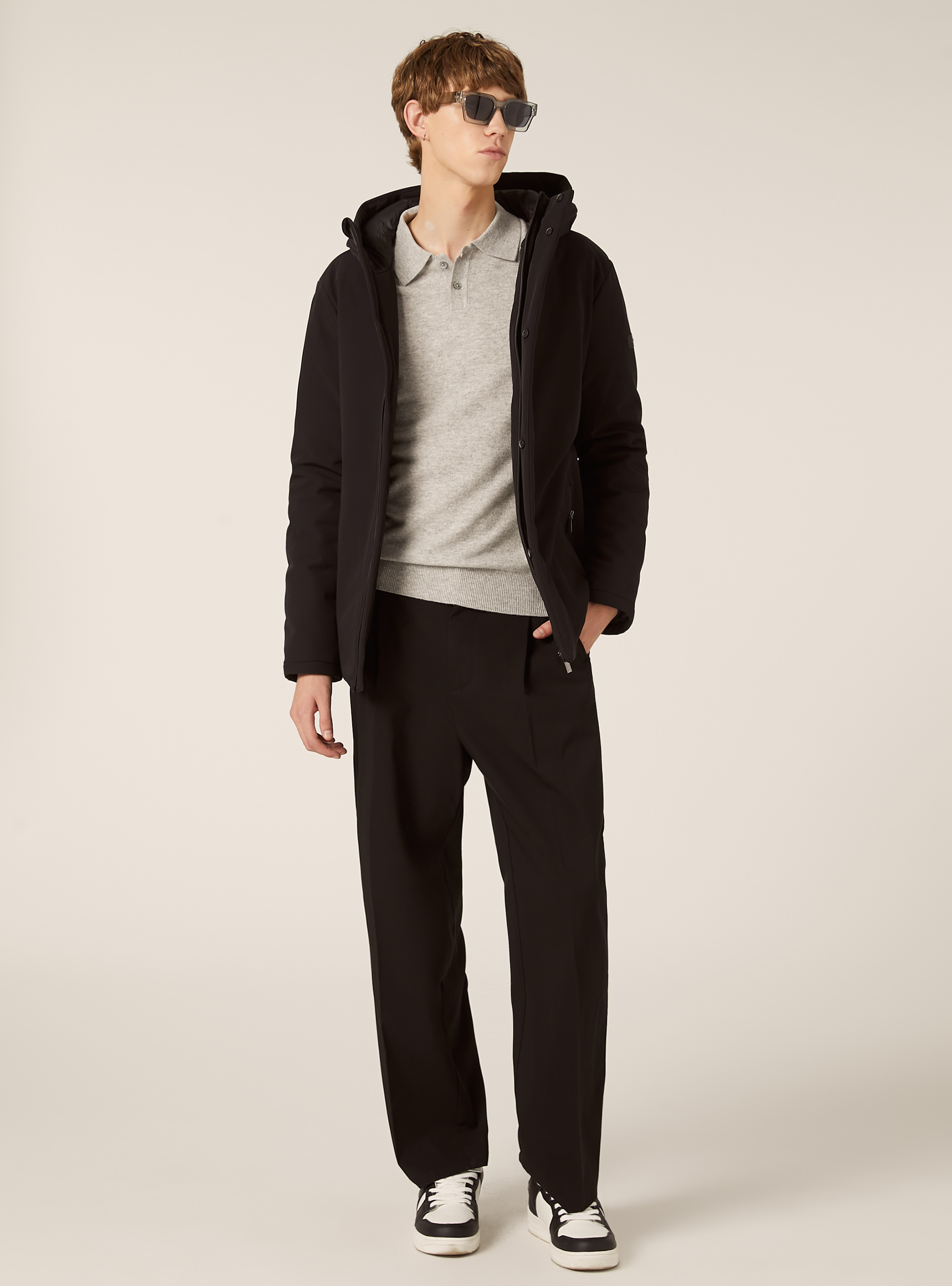 Giubbino con cappuccio e zip impermeabili, BK1 BLACK