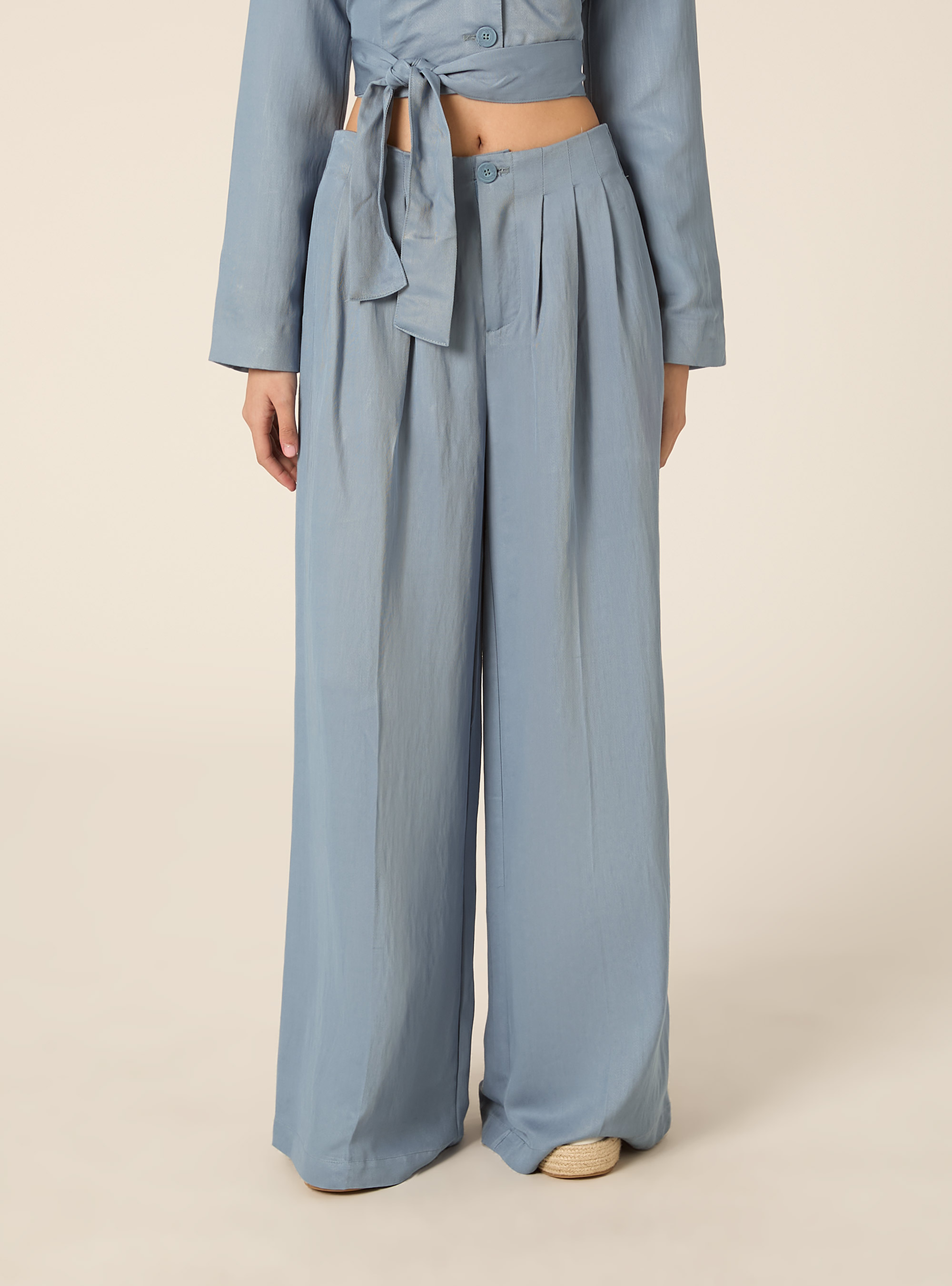 Pantaloni wide leg con pence, AZ2 AZURE MEDIUM