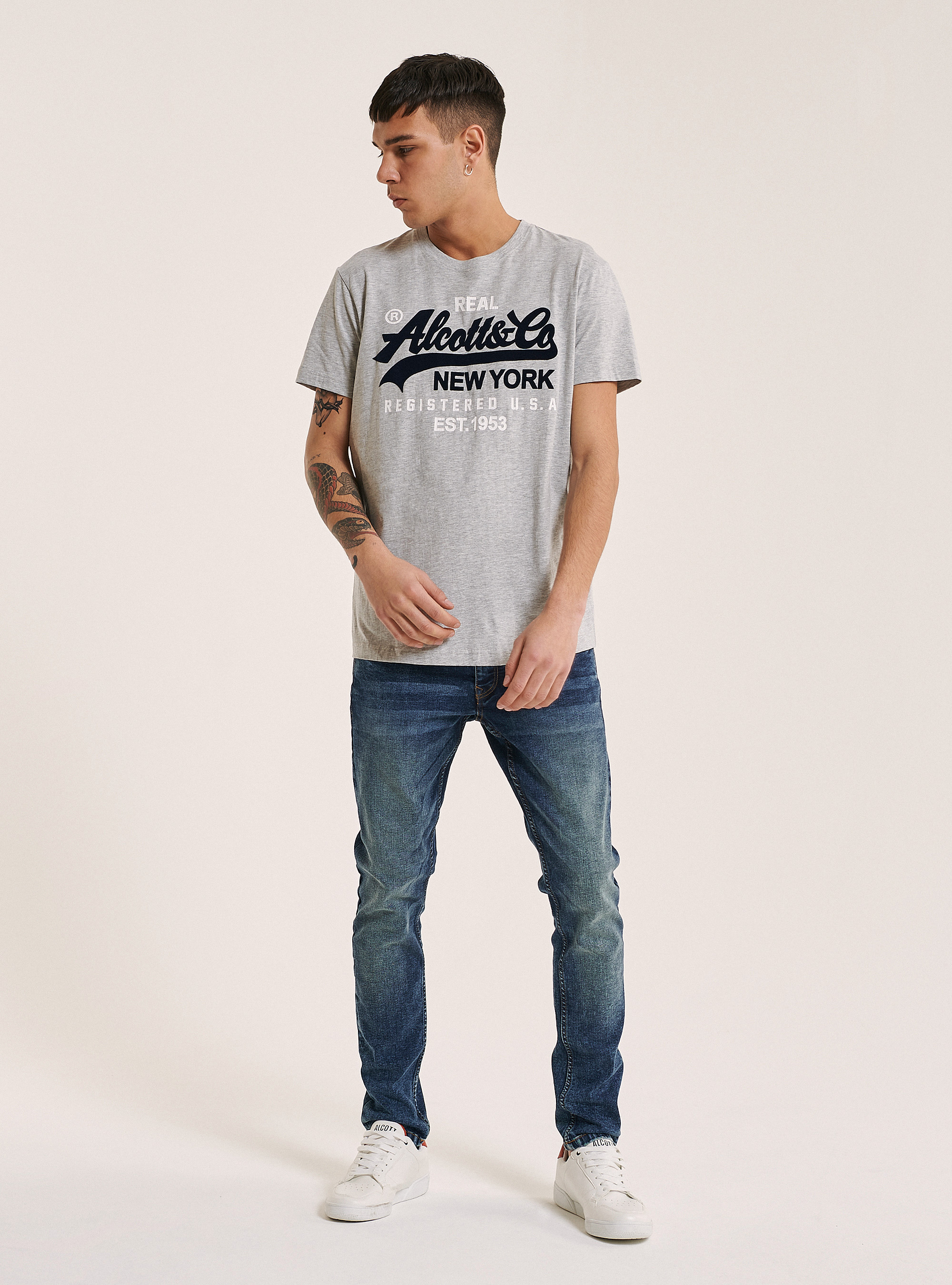 T-shirt with frontal logo printed, LIGHT GREY MELANGE