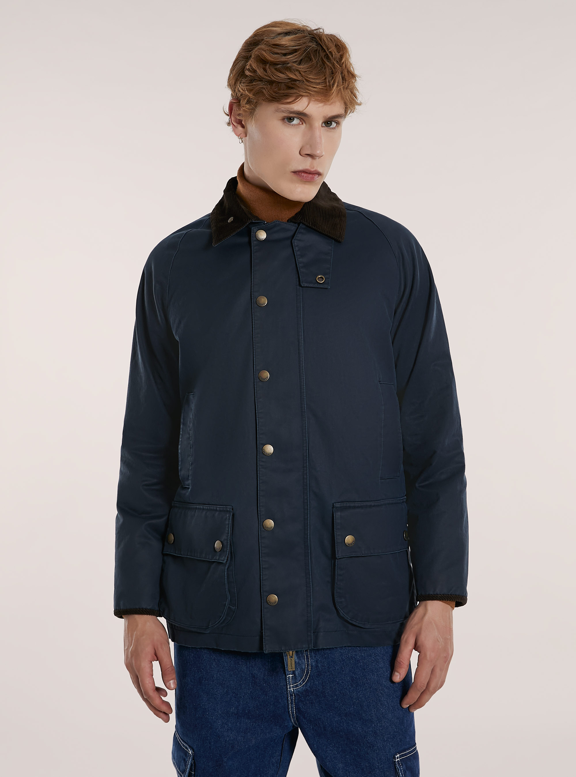 Veste cirée en coton avec col en velours, NA1 NAVY DARK