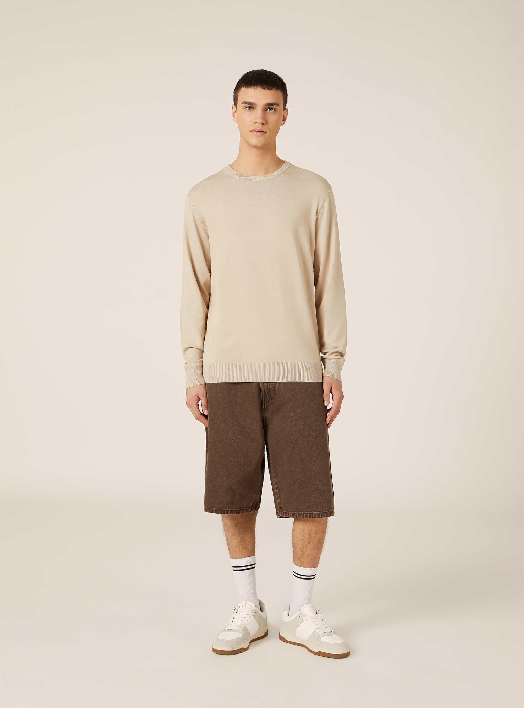 Pullover girocollo in viscosa sostenibile Ecovero, BG2 BEIGE MEDIUM