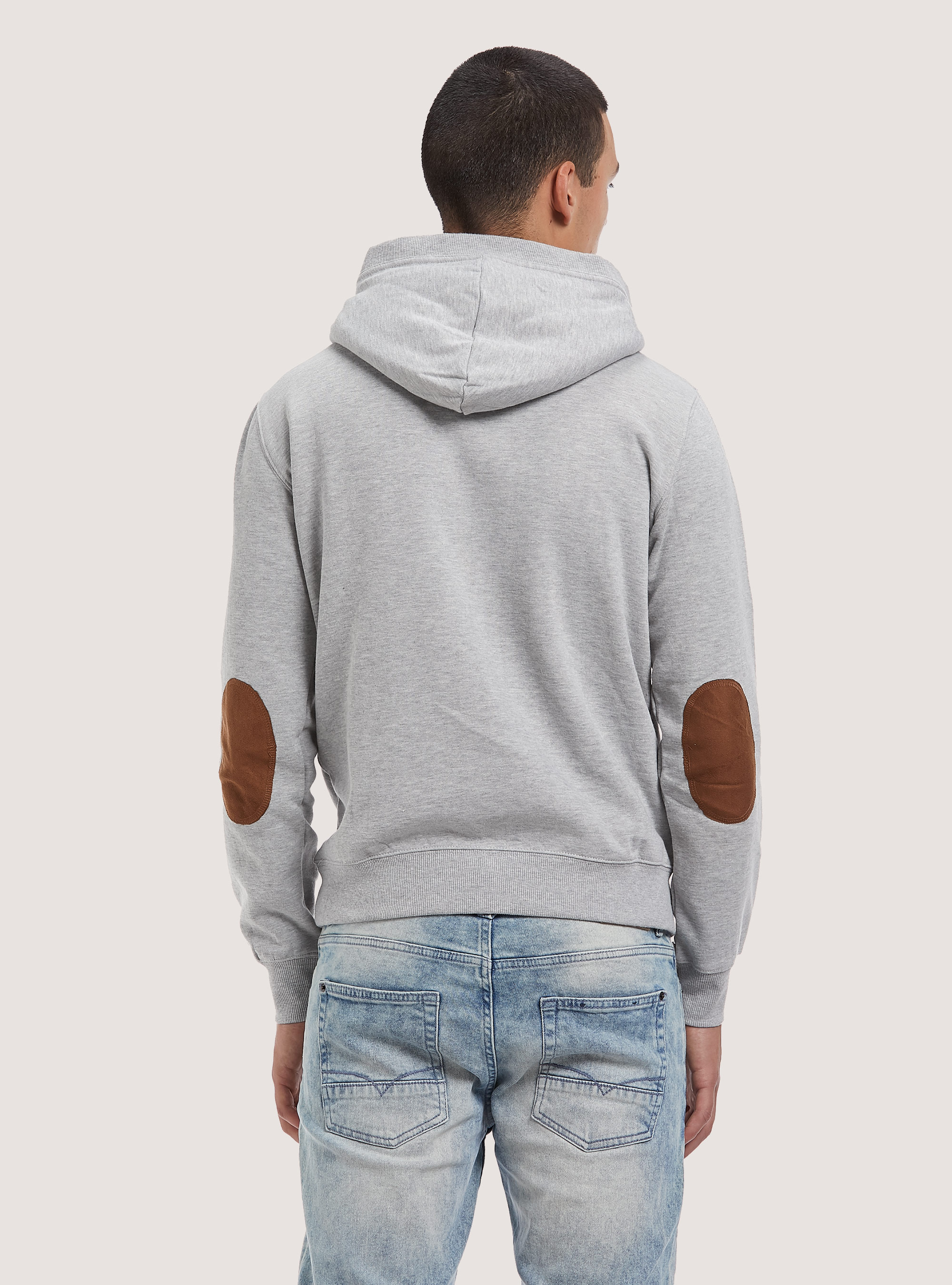 Felpa basic con cappuccio in eco pelliccia, GRIGIO CHIARO MELANGE