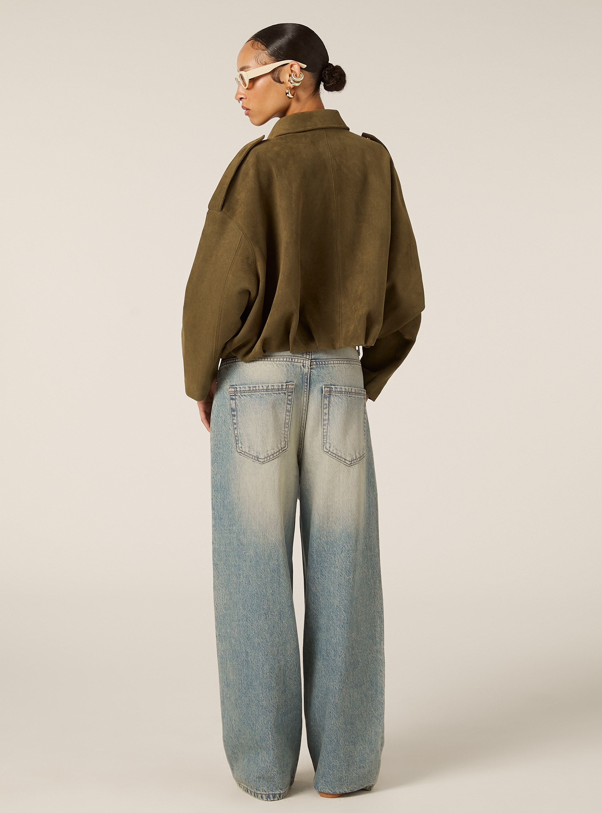 Suede-effect bomber jacket, KY2 KAKY MEDIUM