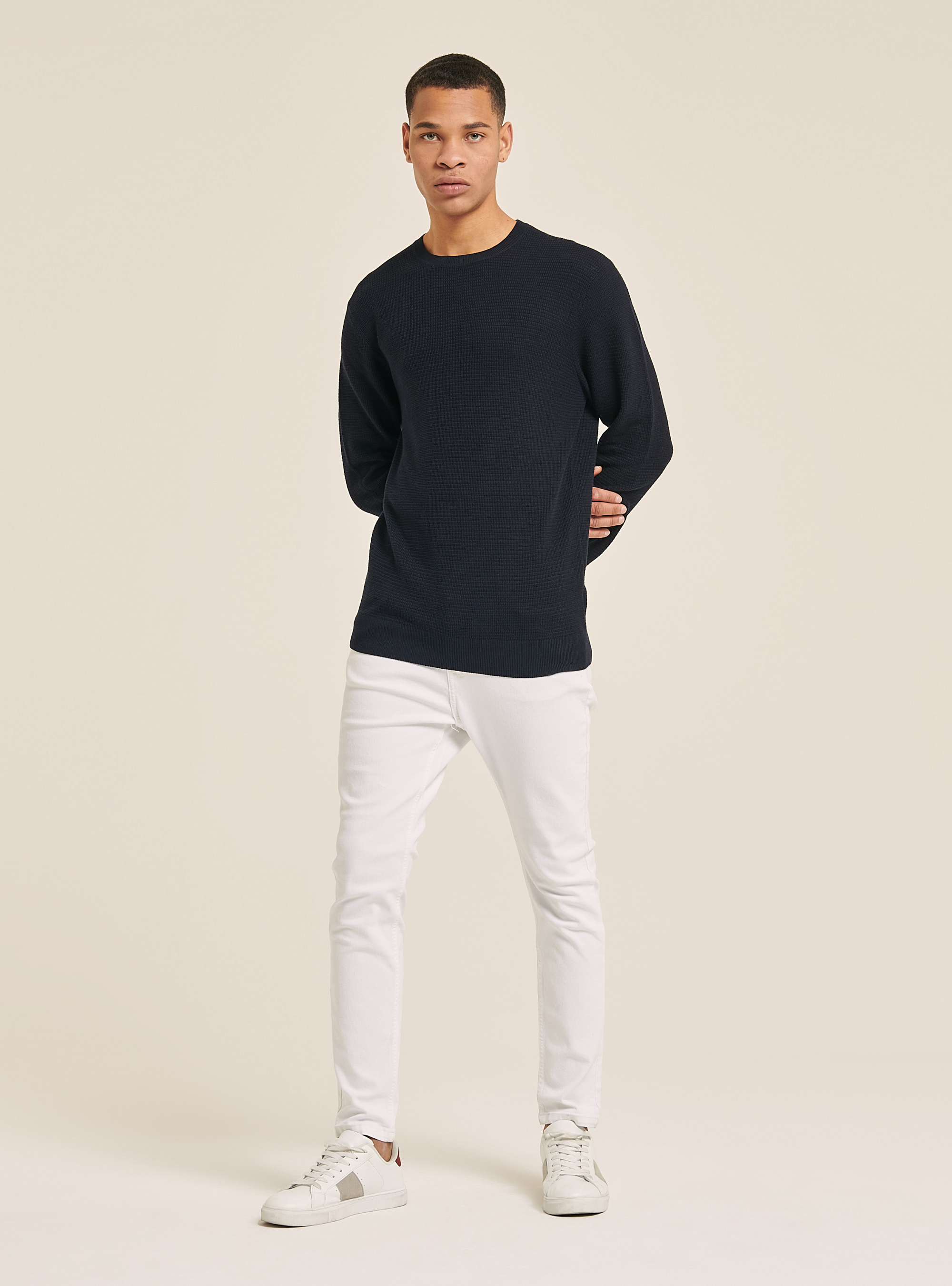 Textured crew-neck pullover, NA1 NAVY DARK