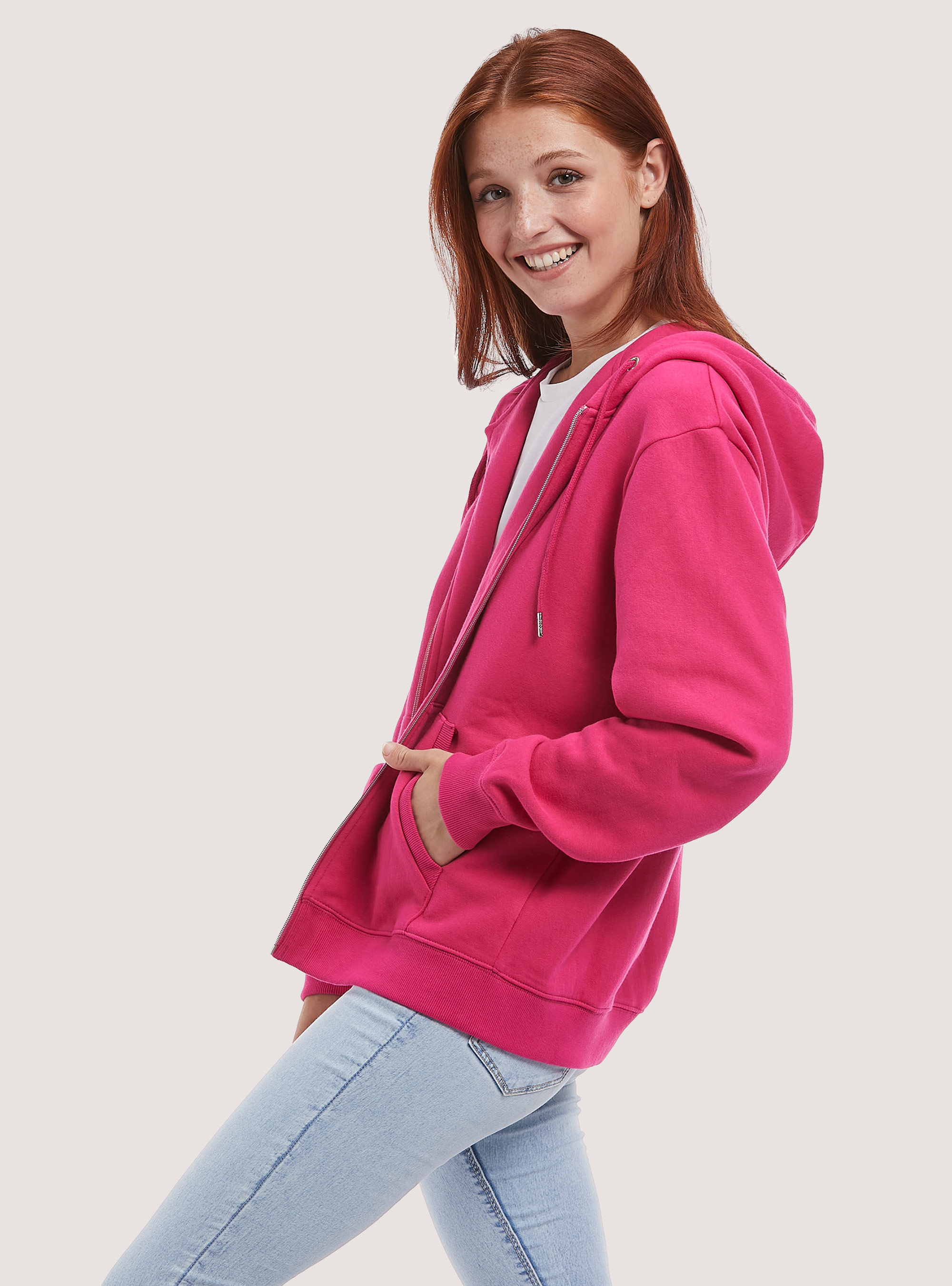 Cotton zip hoodie, FX2 FUXIA MEDIUM