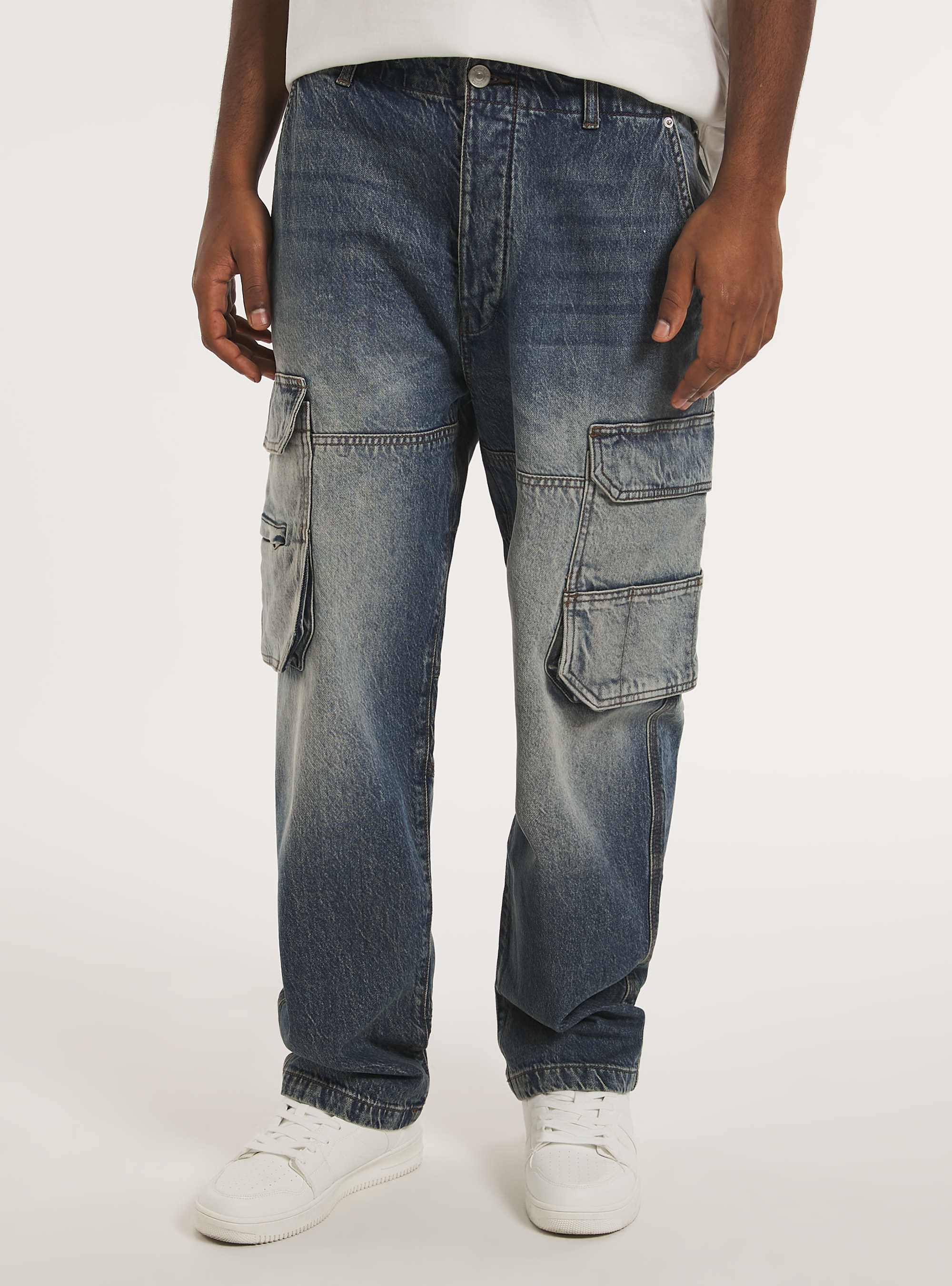 Jeans cargo multipocket relaxed fit, D003 MEDIUM BLUE