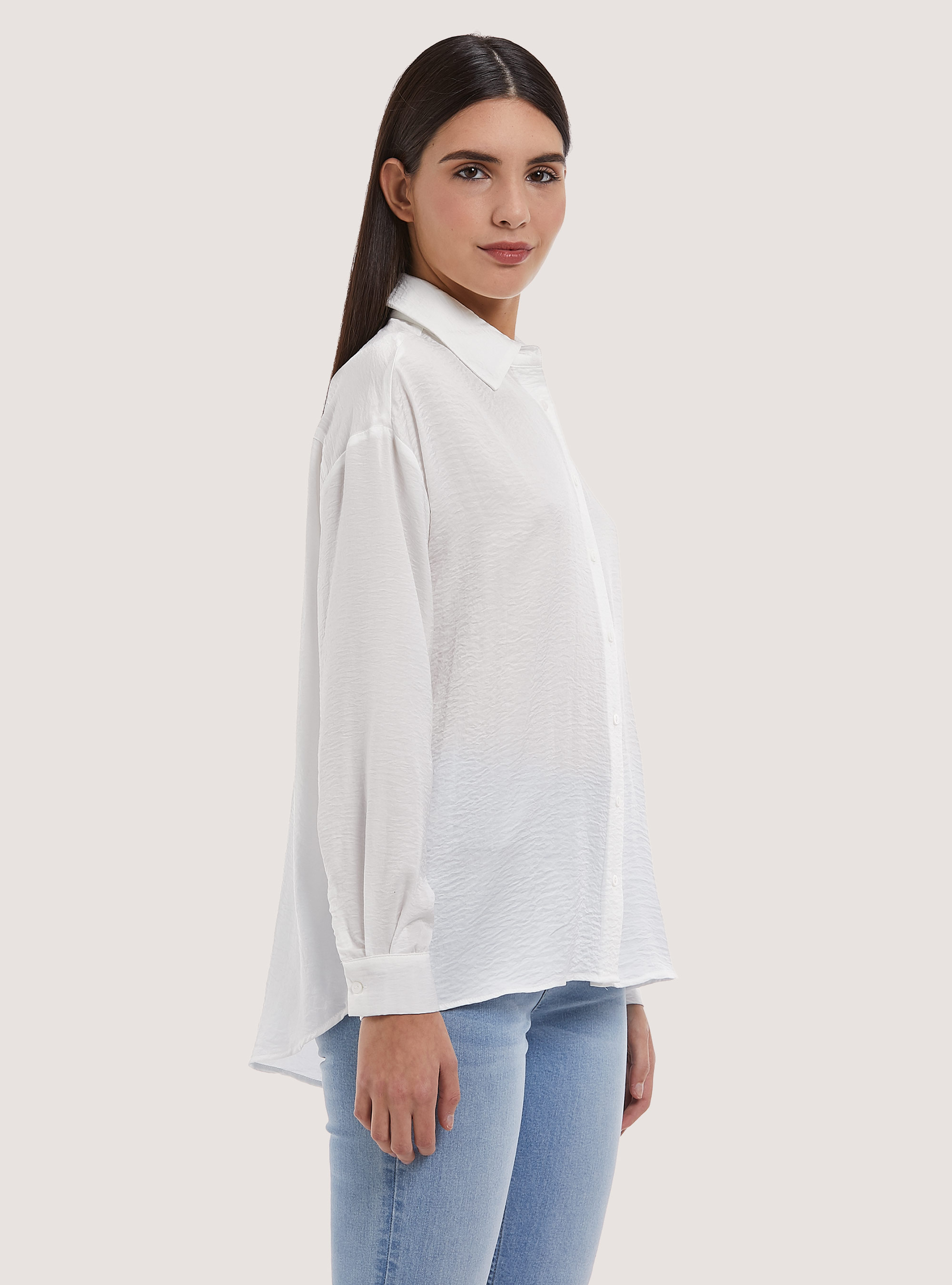 Solid-coloured satin shirt, WH1 OFF WHITE