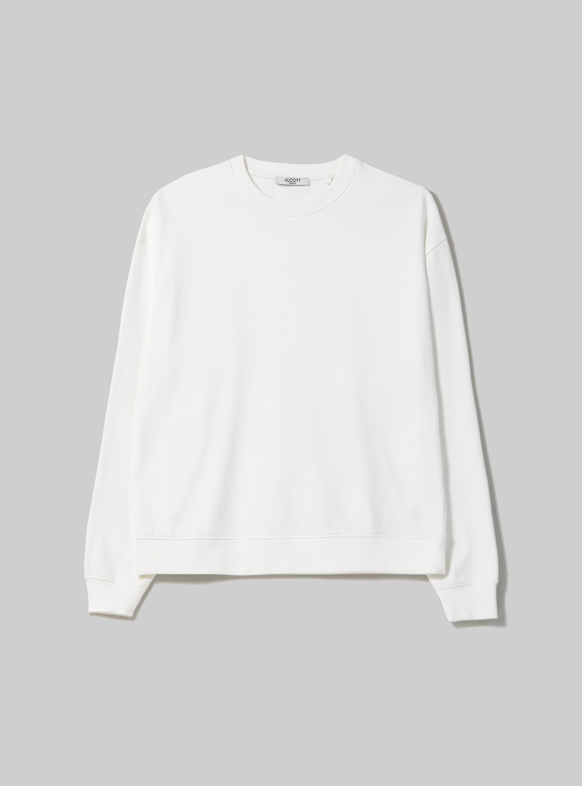 Sudadera lisa de algodón con cuello redondo, WH2 WHITE