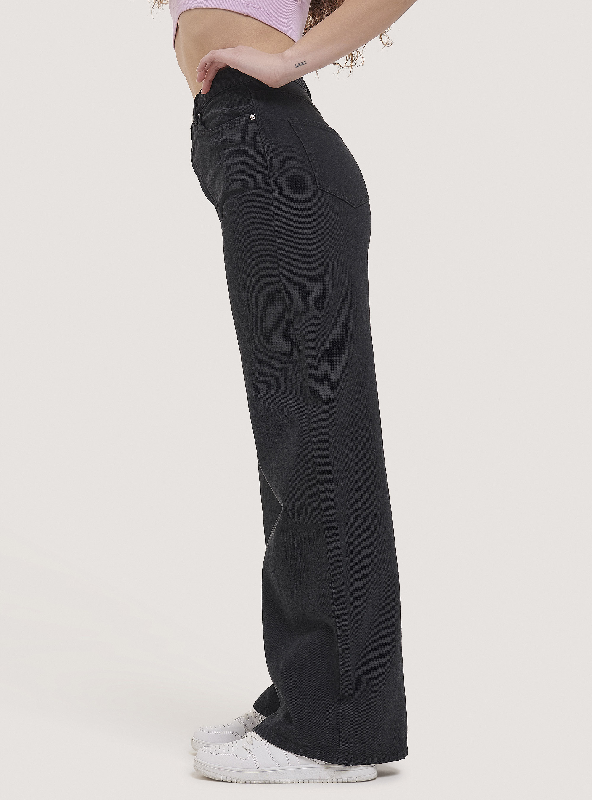 Wide leg trousers in twill, C101 BLACK