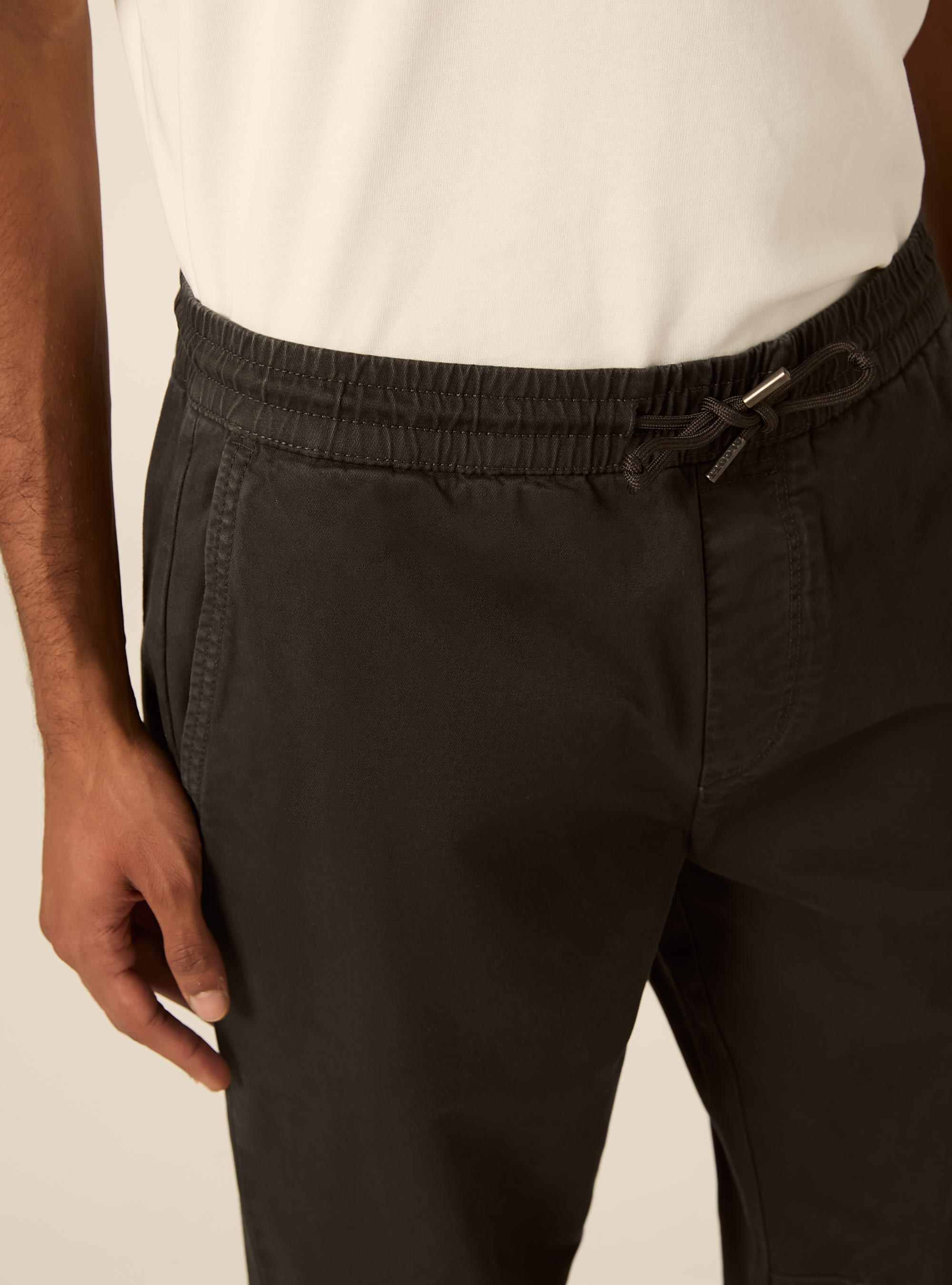 Pantaloni twill stretch elastico e stringa in vita, GY1 GREY DARK