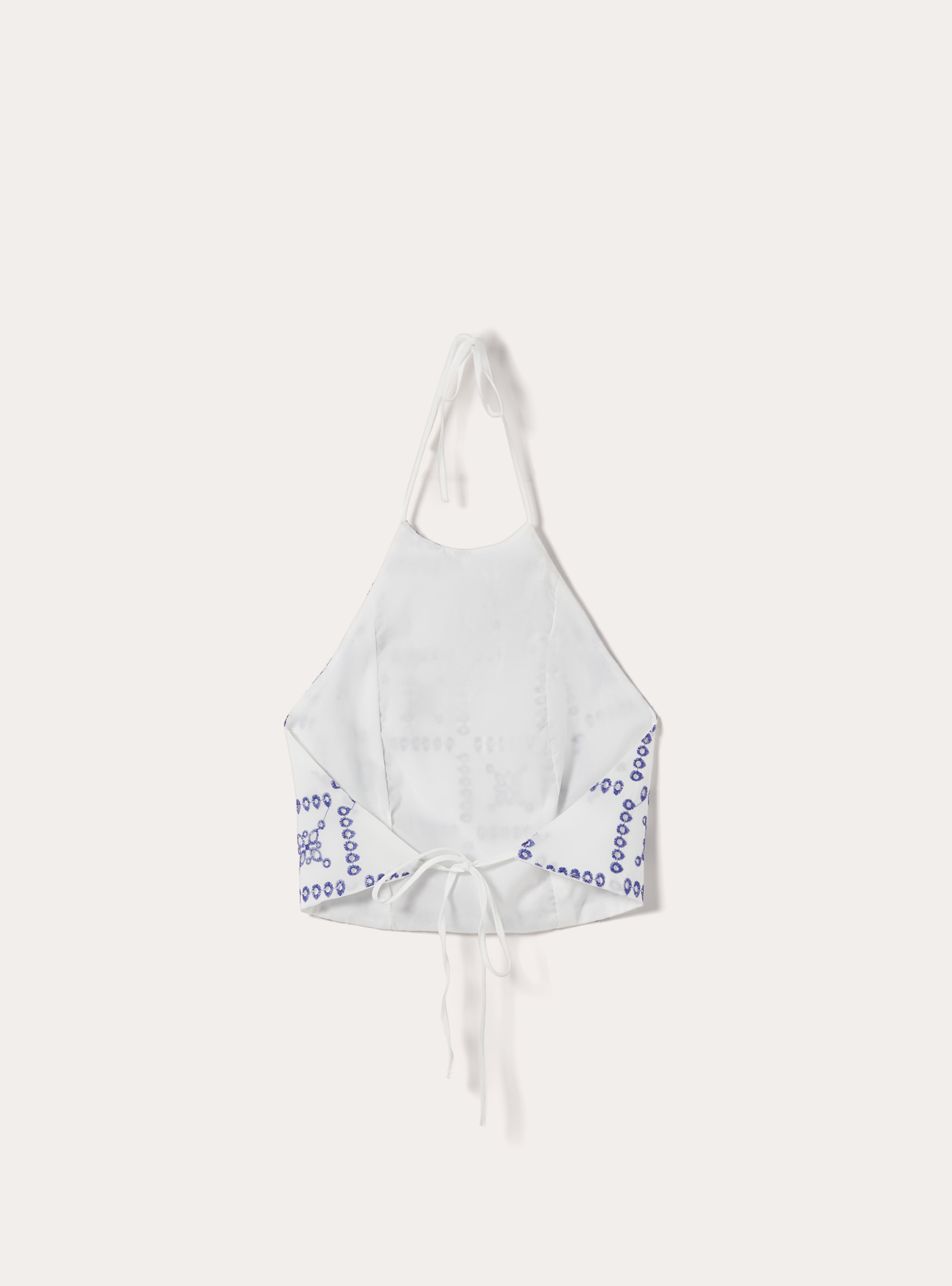 Top hatelier con ricami in contrasto, WH2 WHITE
