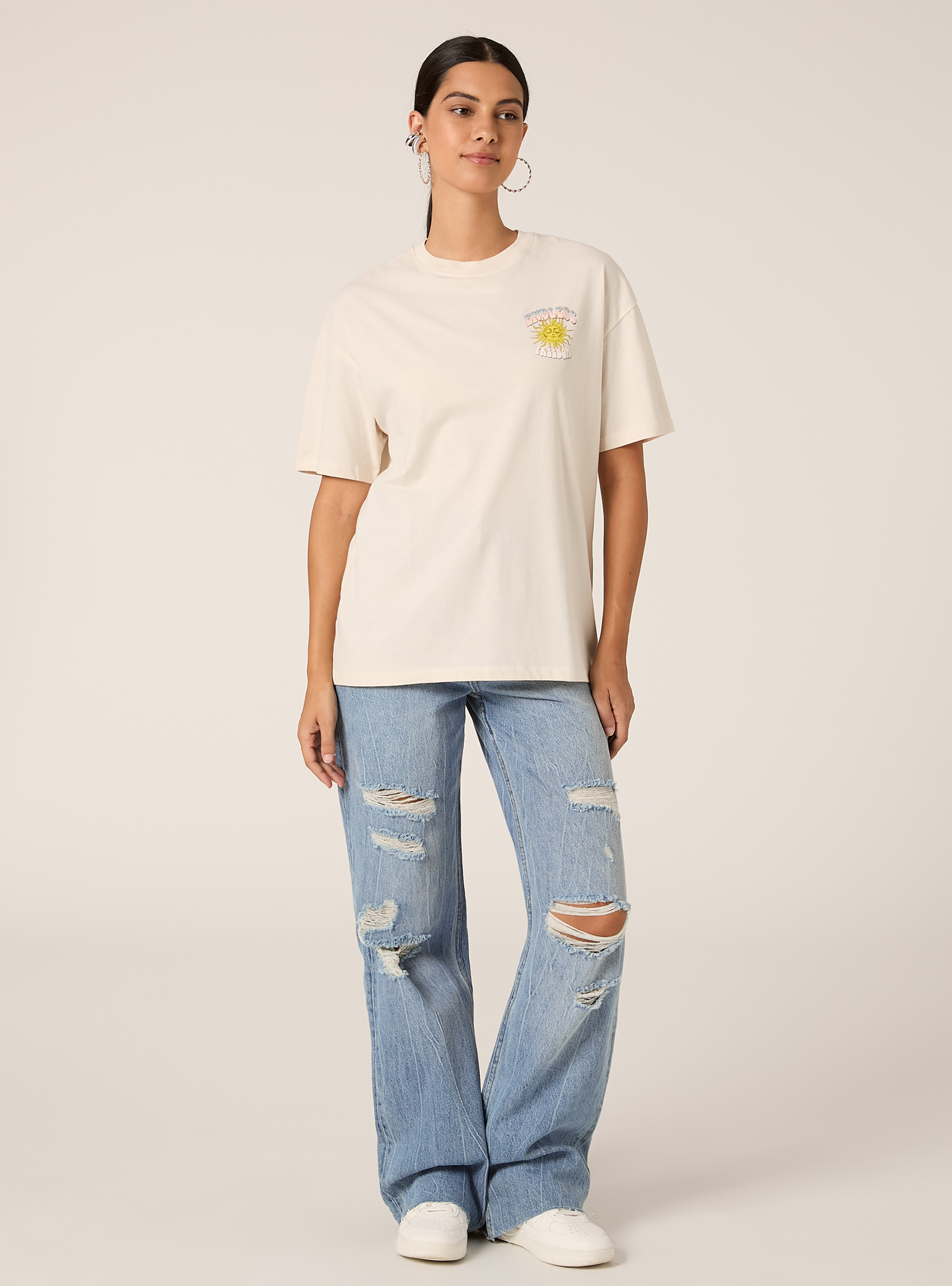 Cotton T-shirt with print, CR3 CREAM LIGHT