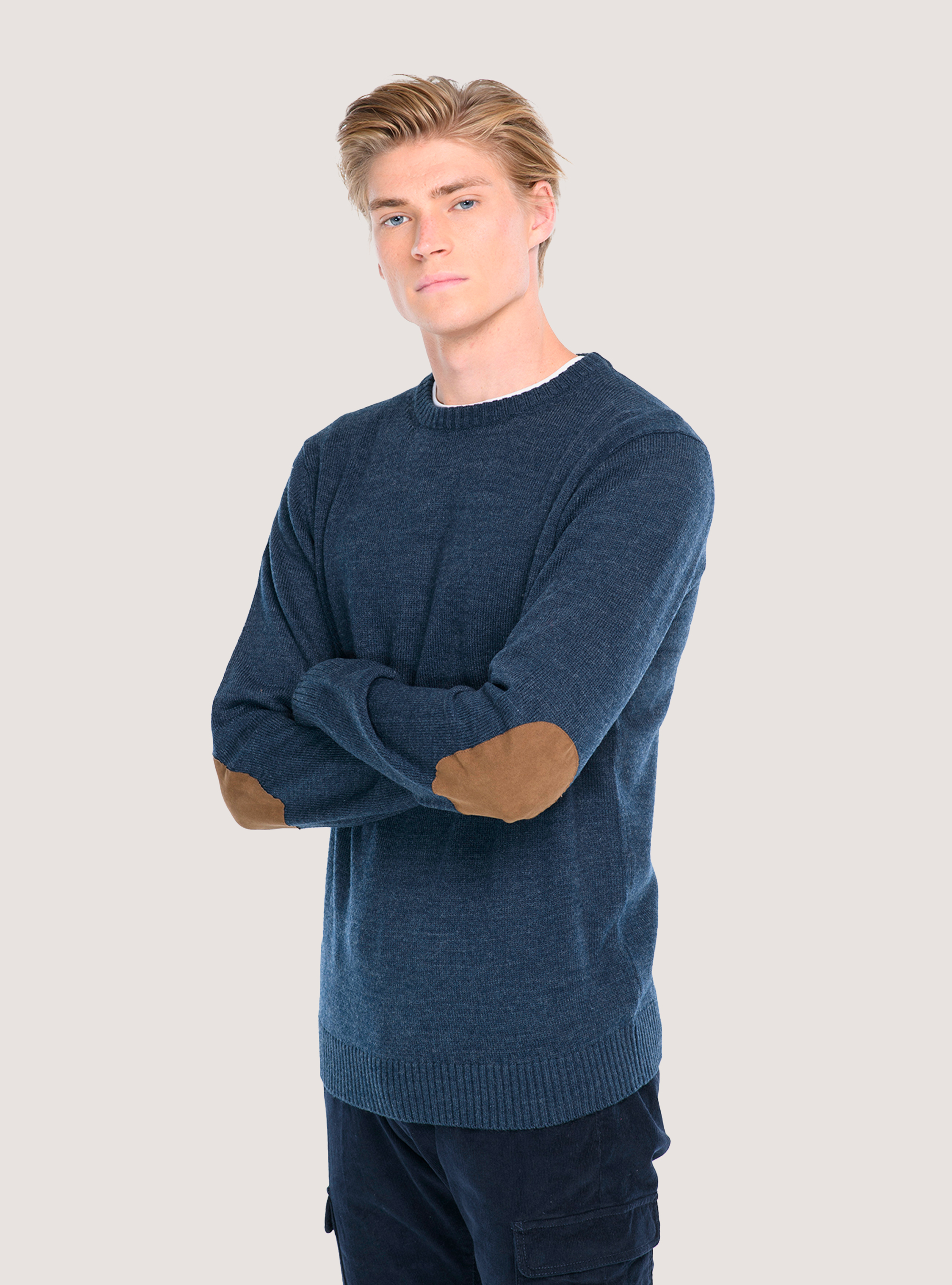 ROUND NECK PULLOVER, C0222 BLUE MELANGE