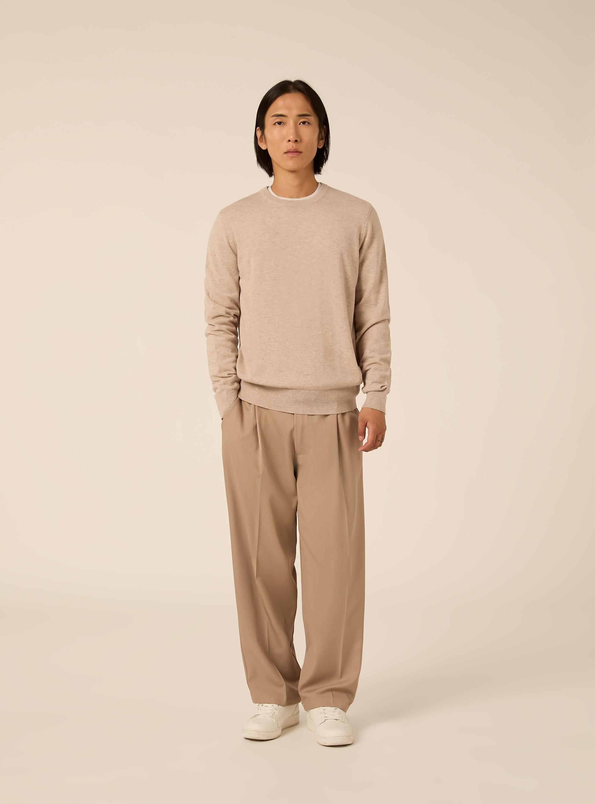 Rundhals pullover aus wolle und kaschmirmischung, MBG2 BEIGE MEL MED