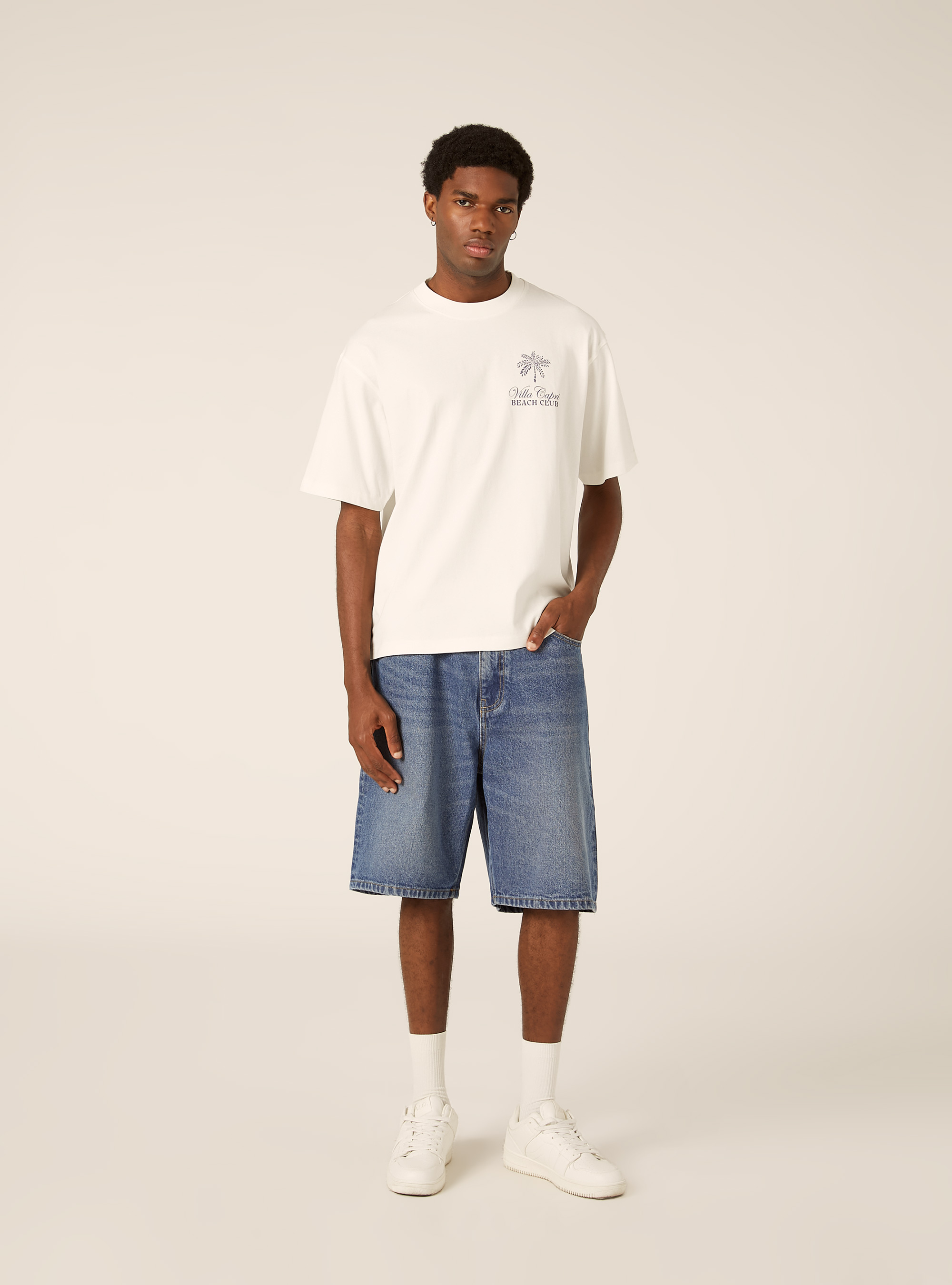 T-shirt boxy fit con stampa villa capri, WH2 WHITE