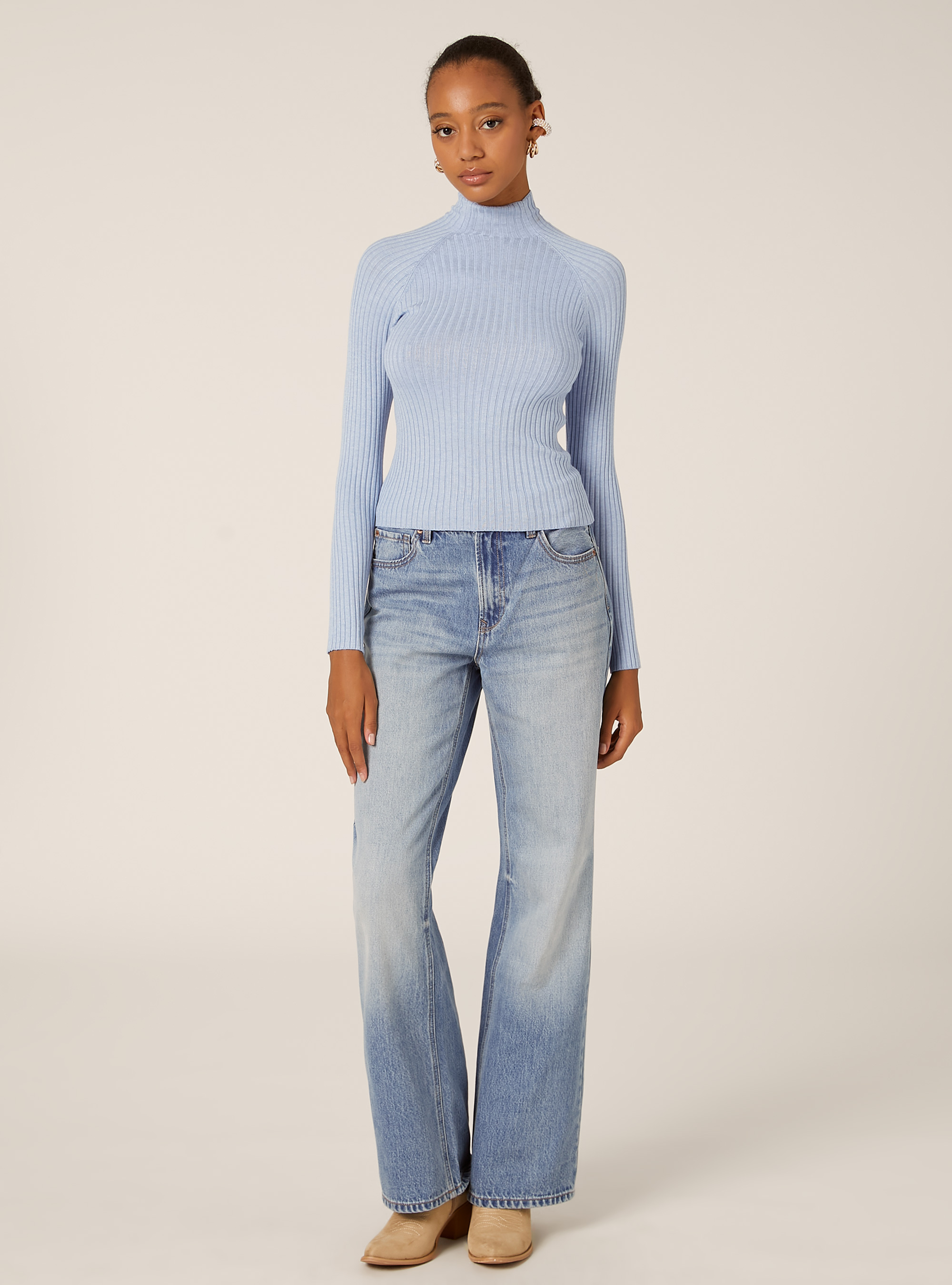 Mid-neck ribbed pullover, MAZ2 AZURE MEL MEDIUM