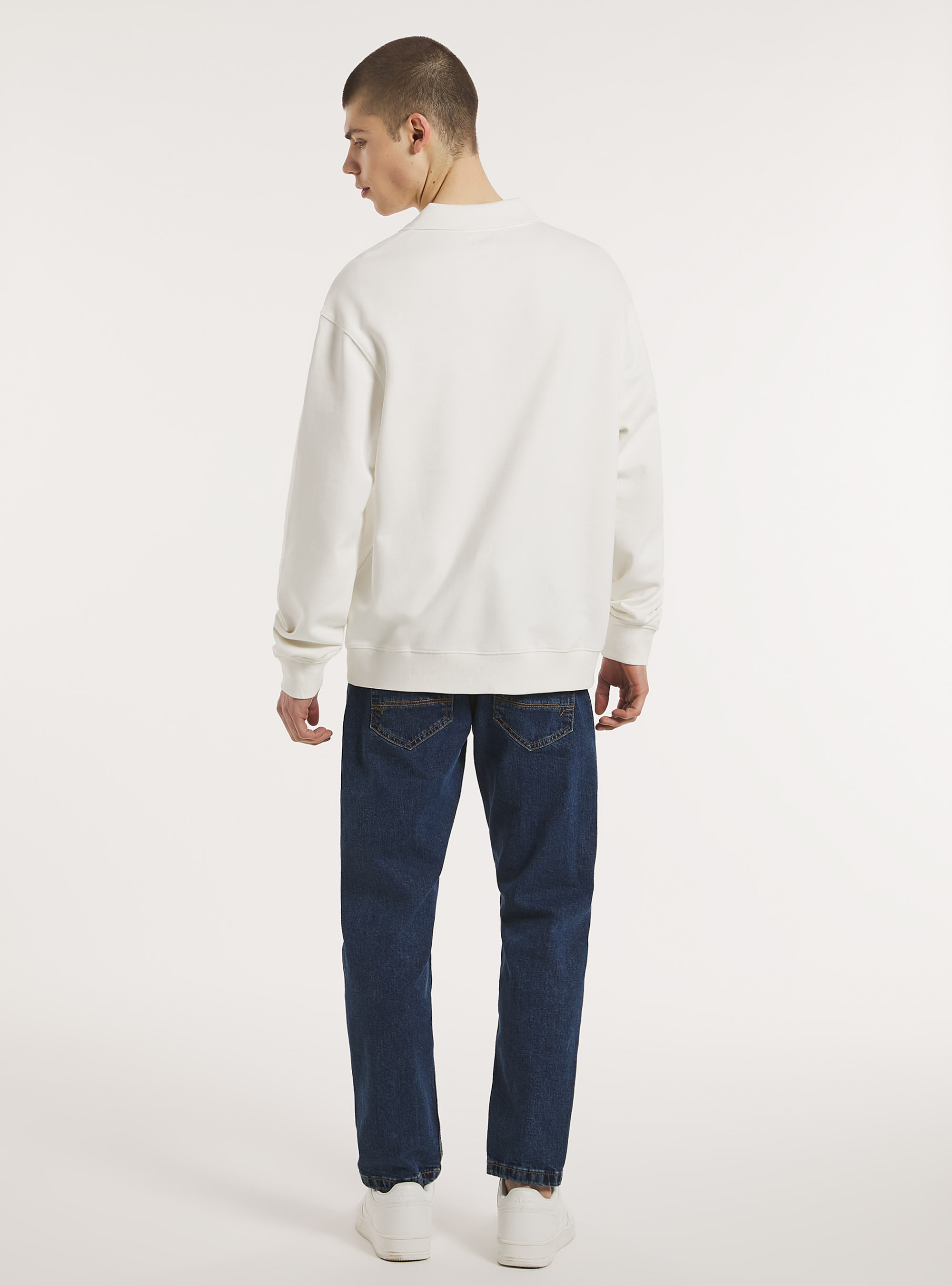 Sudadera de algodón con cuello de polo, WH1 OFF WHITE