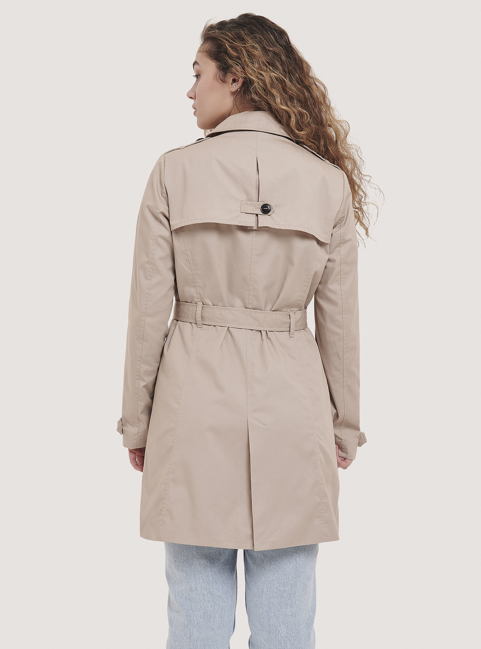 Trench morbido con cintura, BEIGE