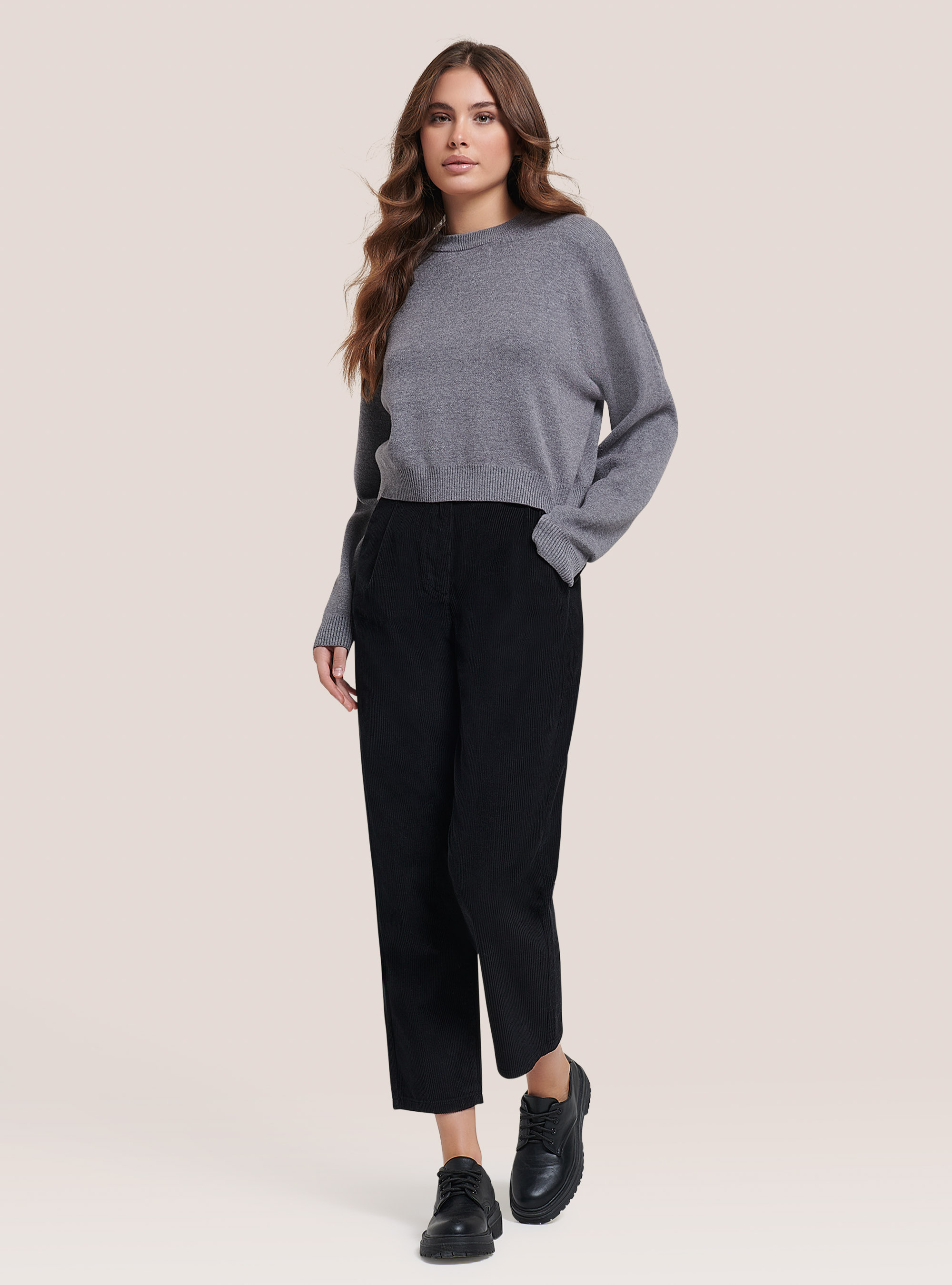 Plain colour cropped pullover, GREY MELANGE