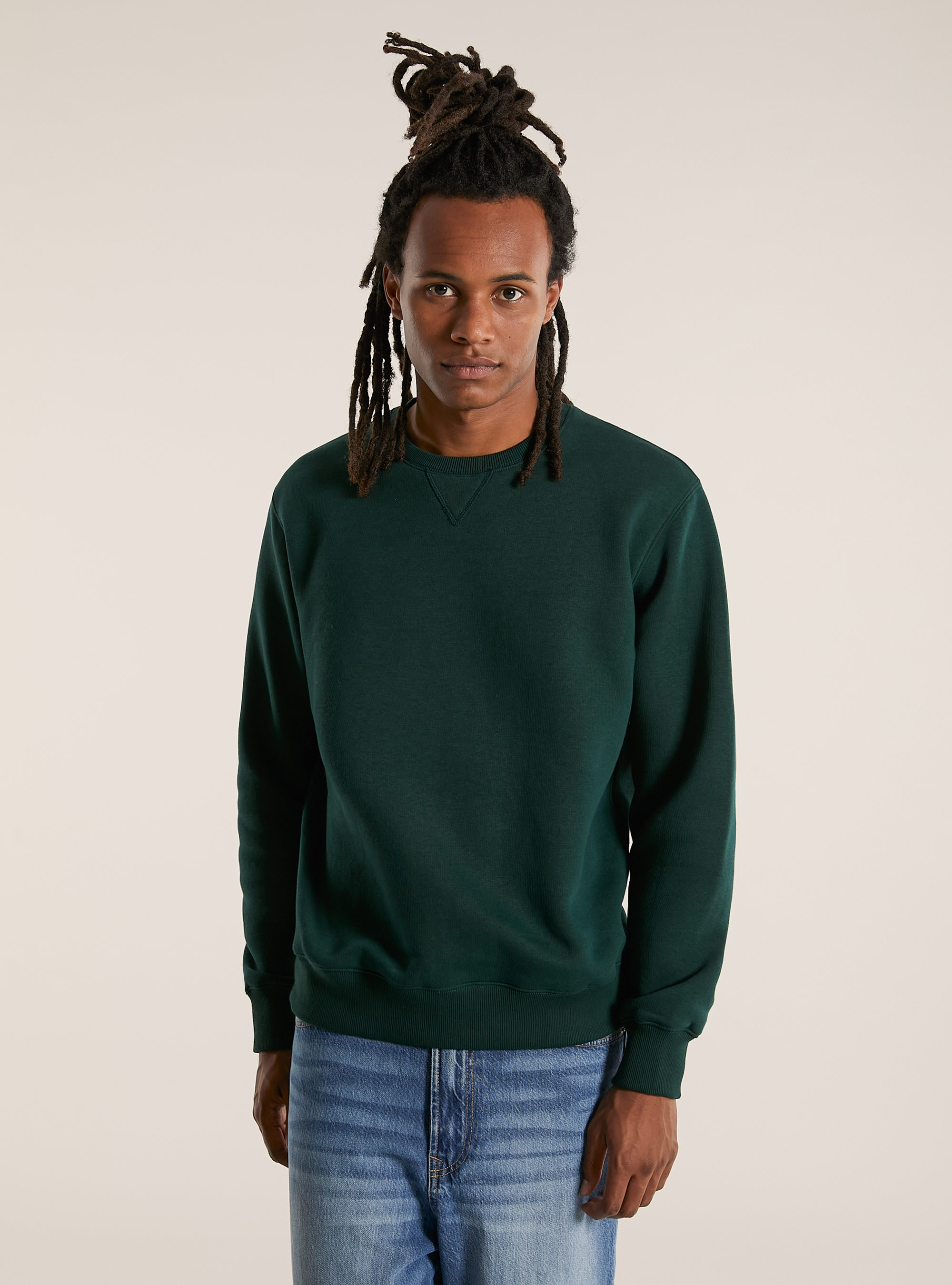 Solid-coloured crewneck sweatshirt, GN1 GREEN DARK