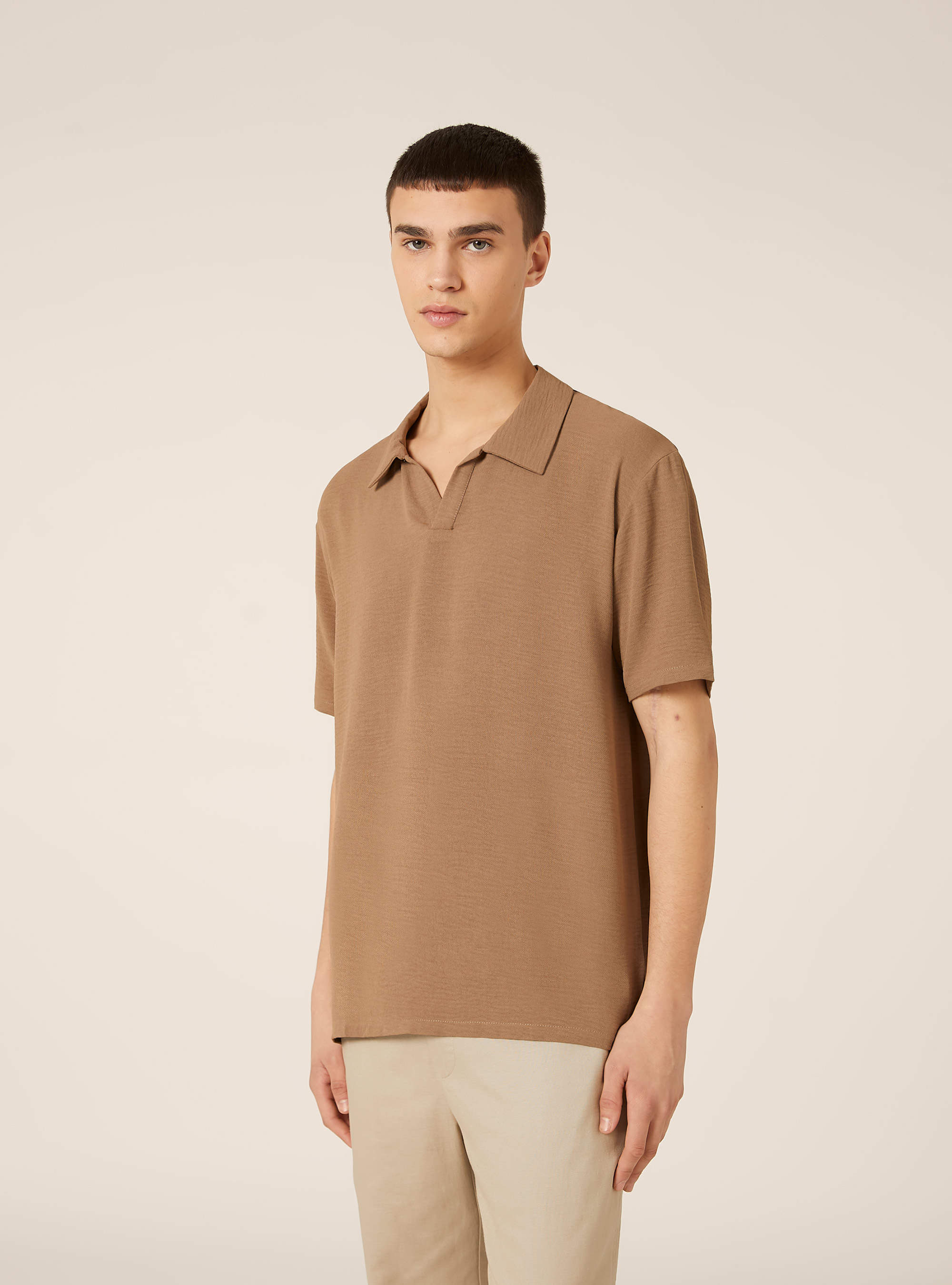 Polo basica in crepe, BR2 BROWN MEDIUM