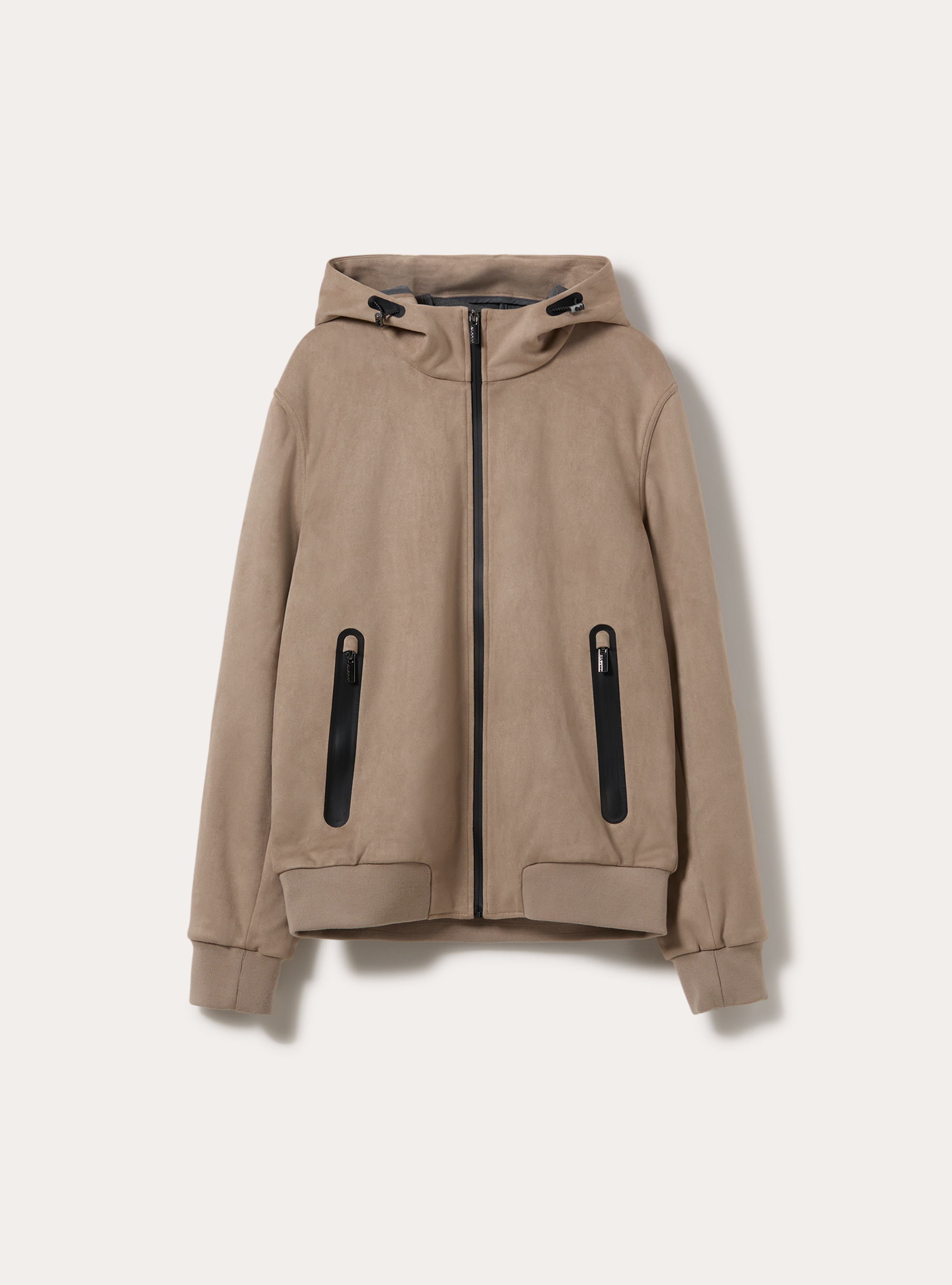 Suede-effect hooded bomber jacket with sealed zips, SA2 SAND MEDIUM