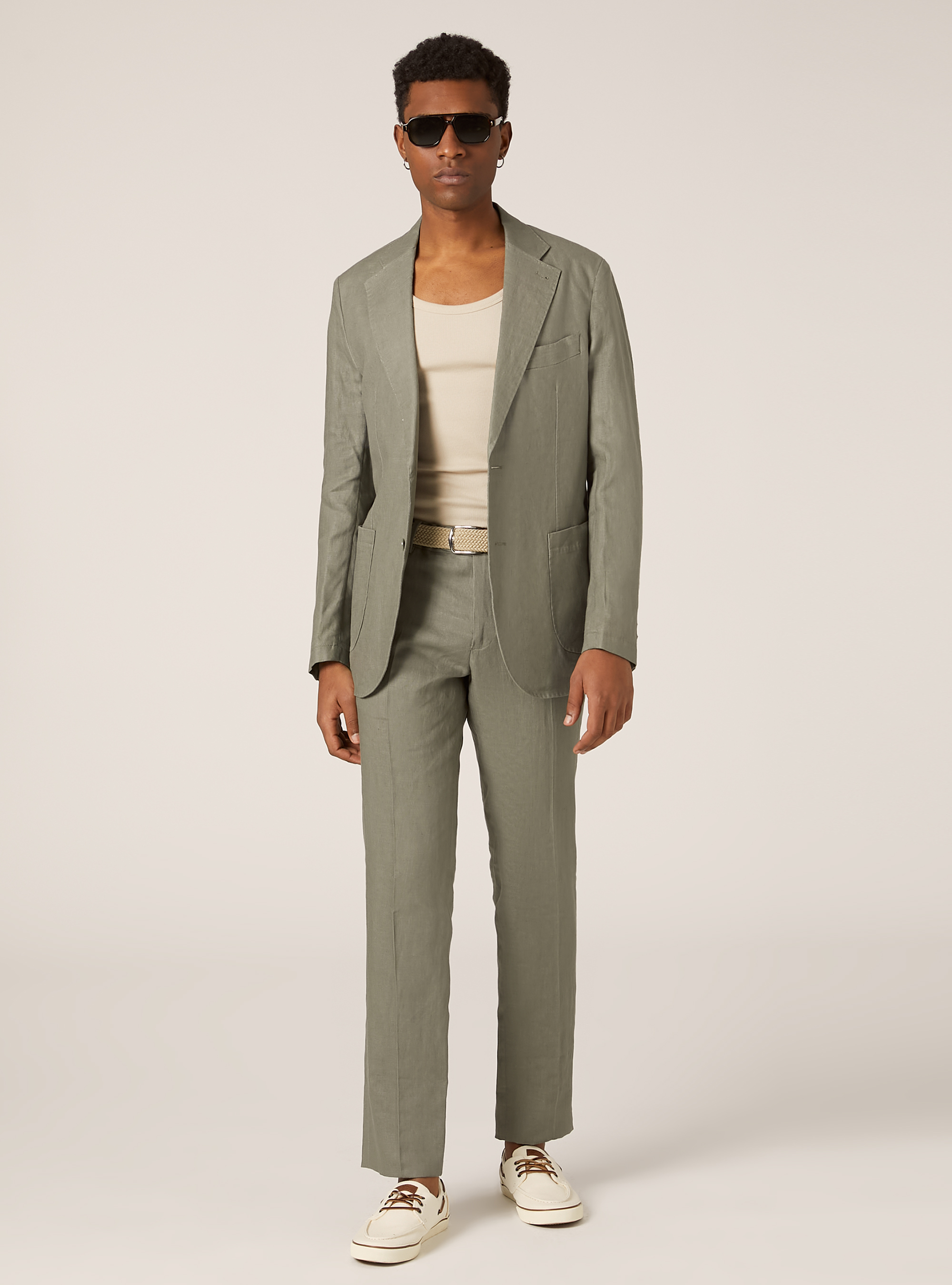 Single-breasted pure linen jacket, KY2 KAKY MEDIUM