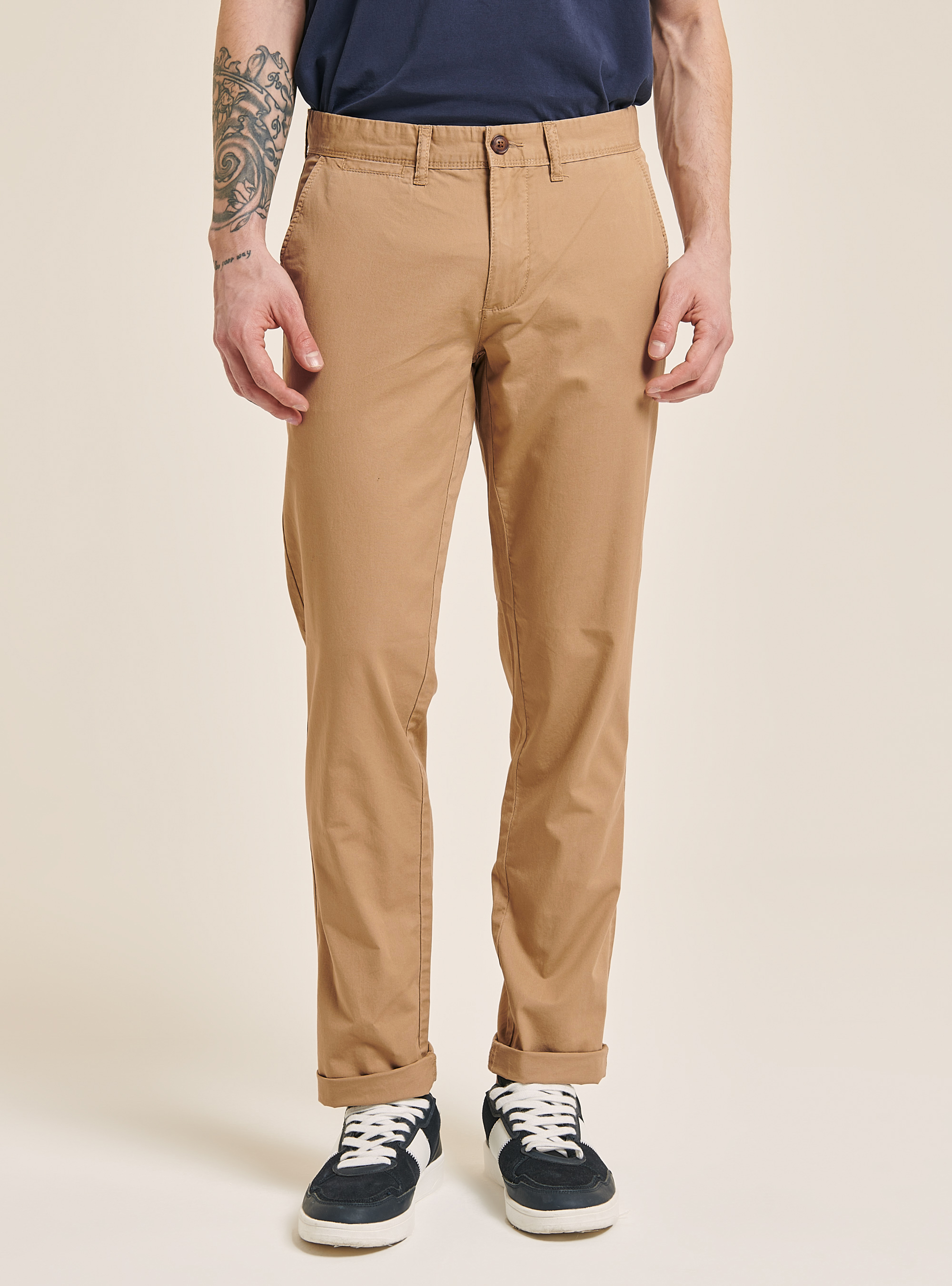 Pantaloni chinos in twill, C5527 CAMEL