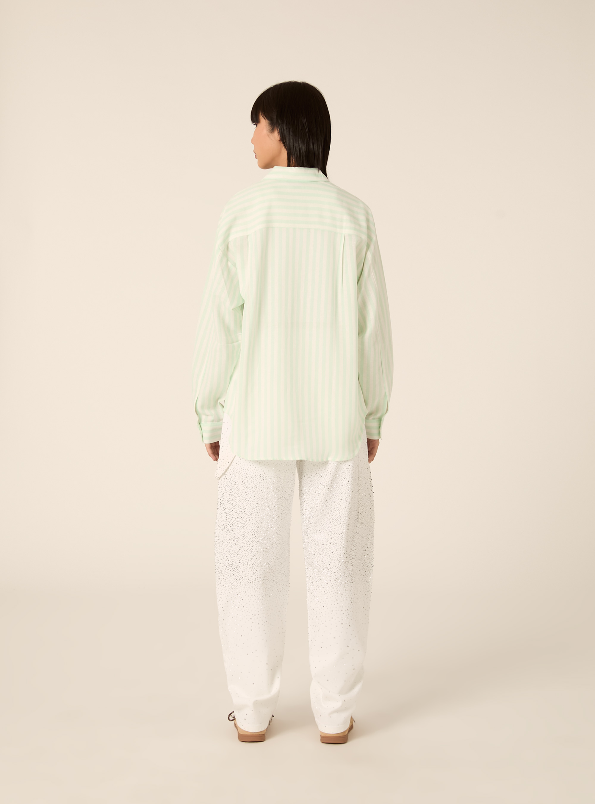 Camicia a righe in misto lino, GA3 AQUA GREEN LIGHT