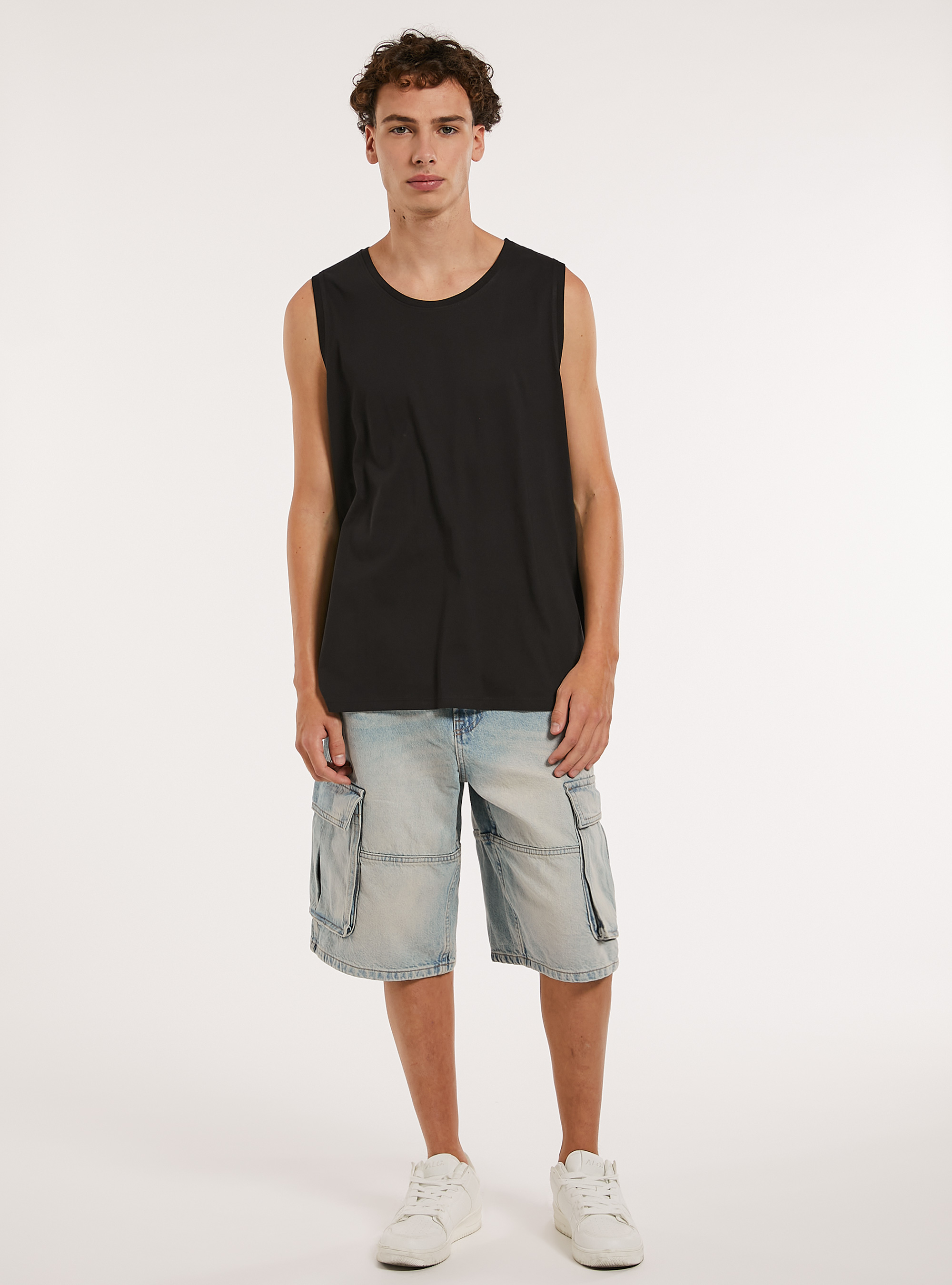 Solid-coloured comfort fit tank top, BK1 BLACK