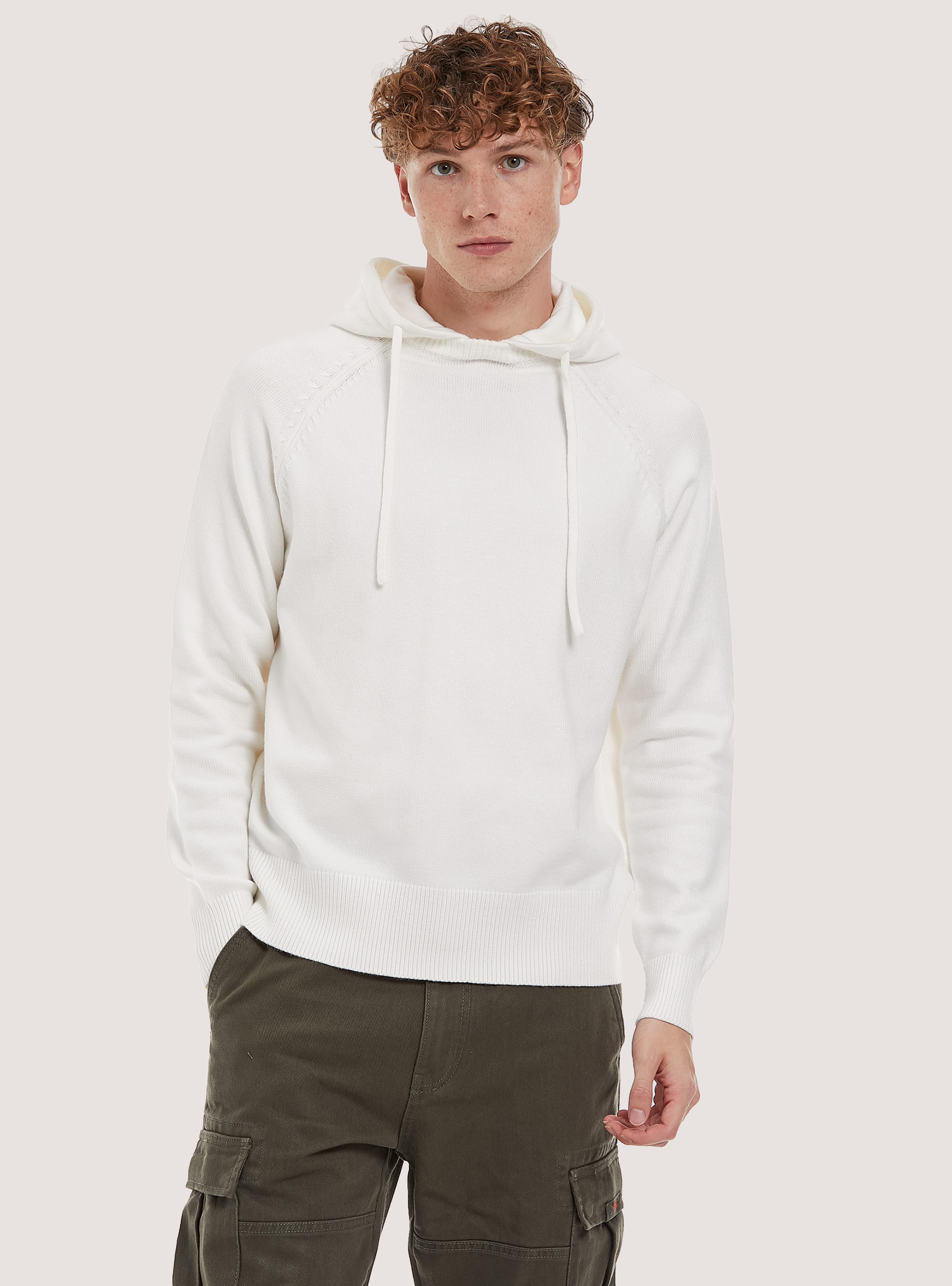 Pull à capuche en tricot au toucher doux, WH2 WHITE