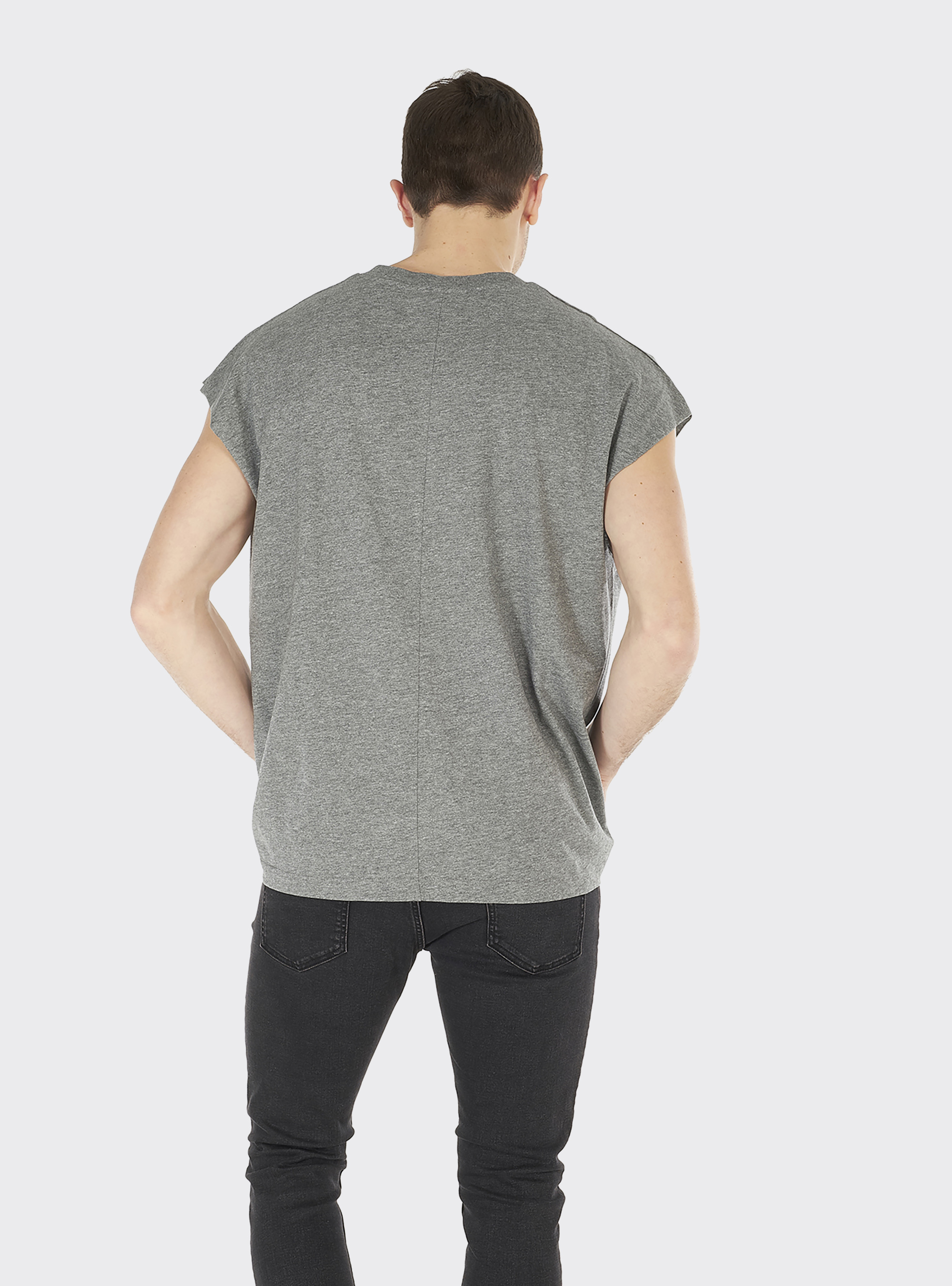 Débardeur à larges épaules en pur coton, C130 DARK GREY MELANGE