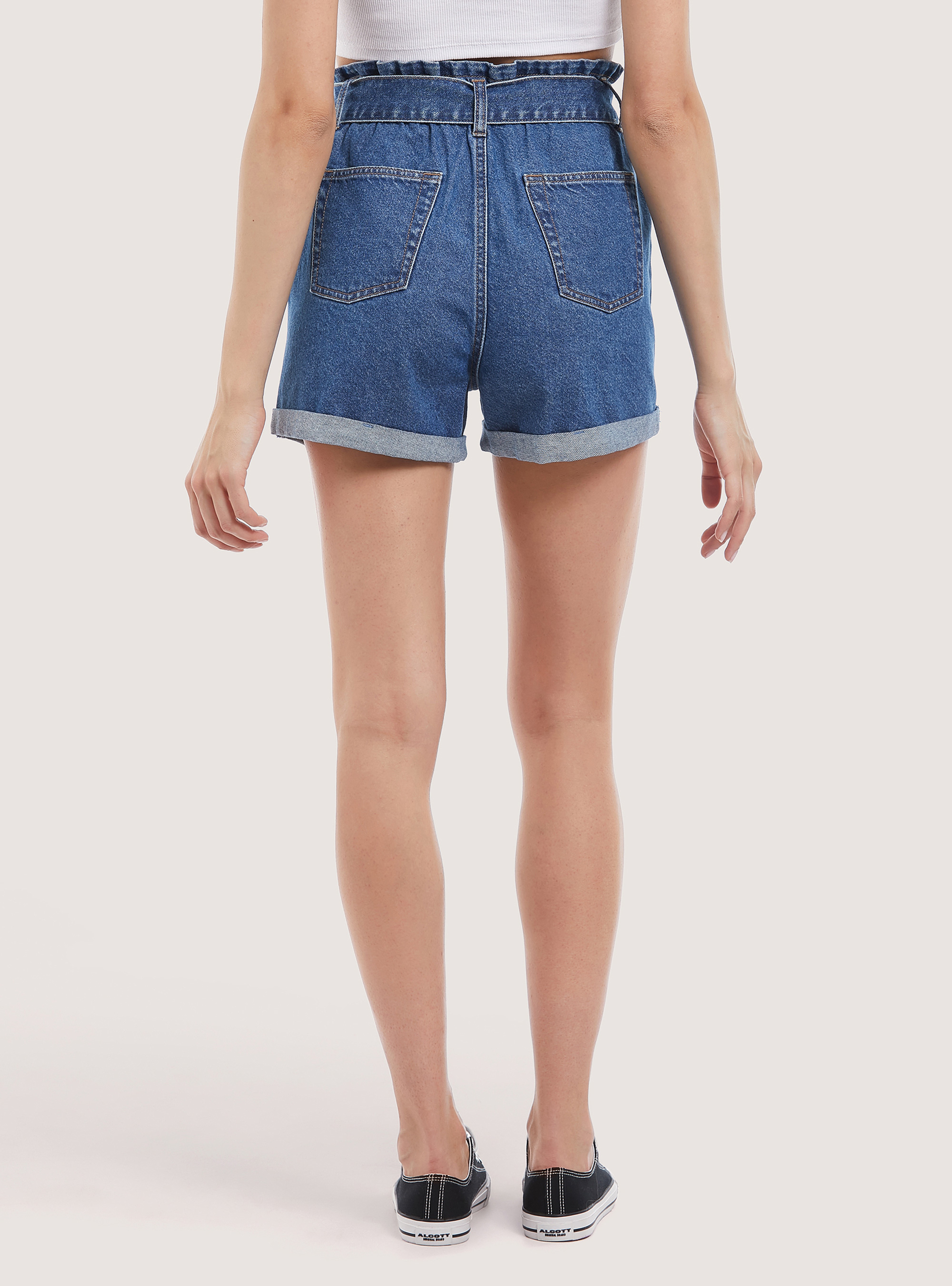 Denim shorts with strap, D003 MEDIUM BLUE