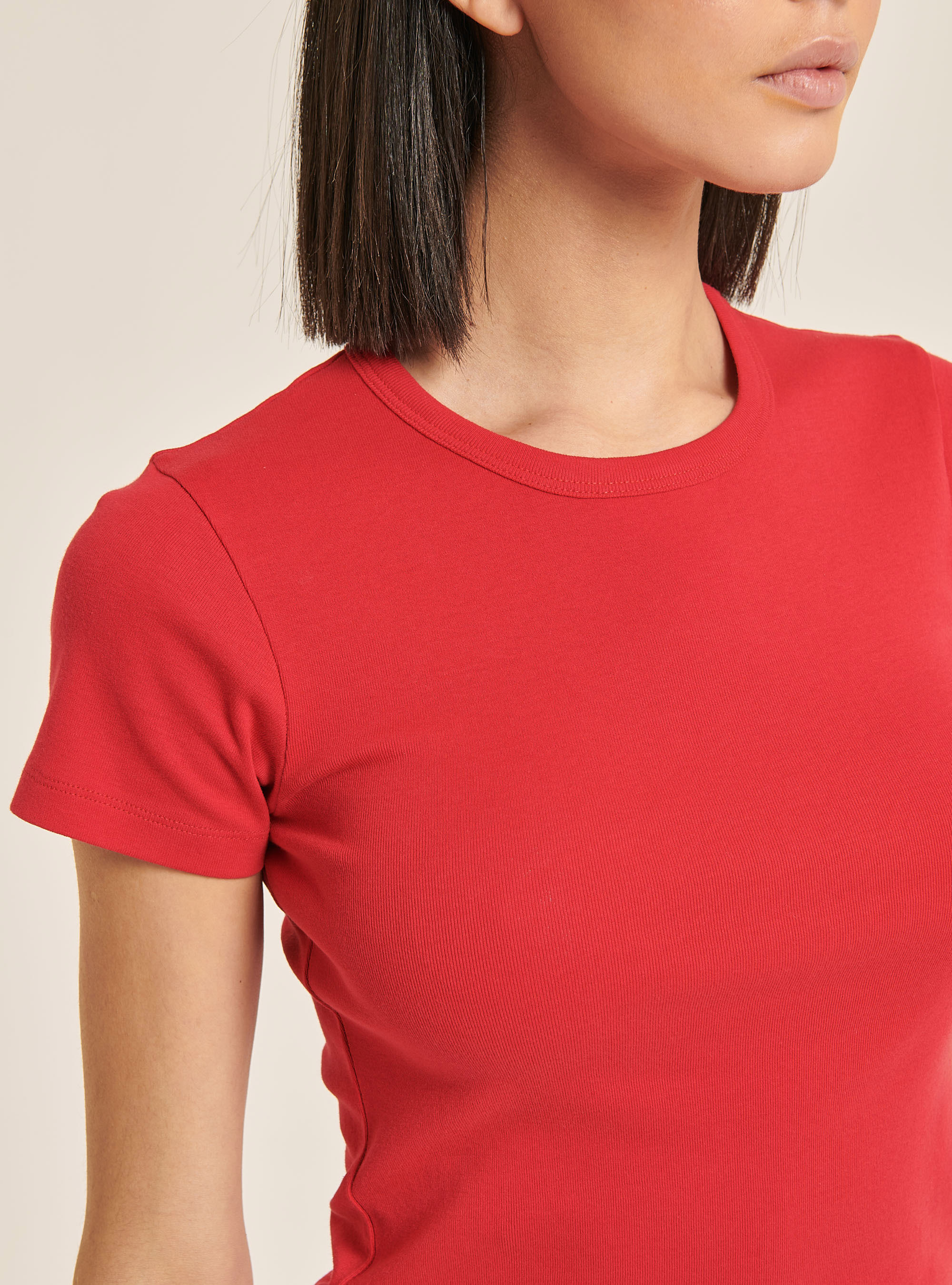 T-shirt côtelé crop, C3393 RED