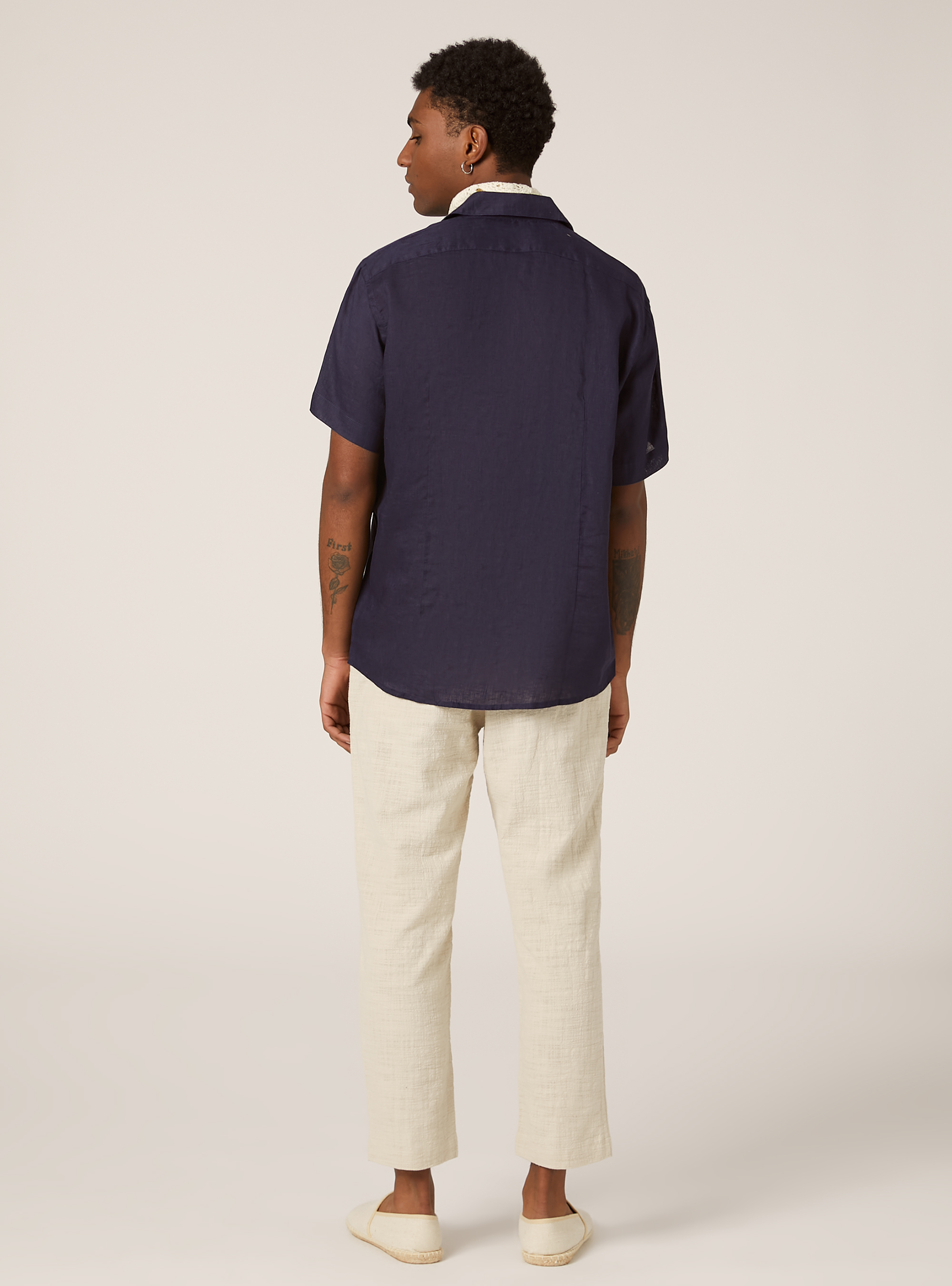 Pure linen short-sleeved shirt, BLUE NAVY
