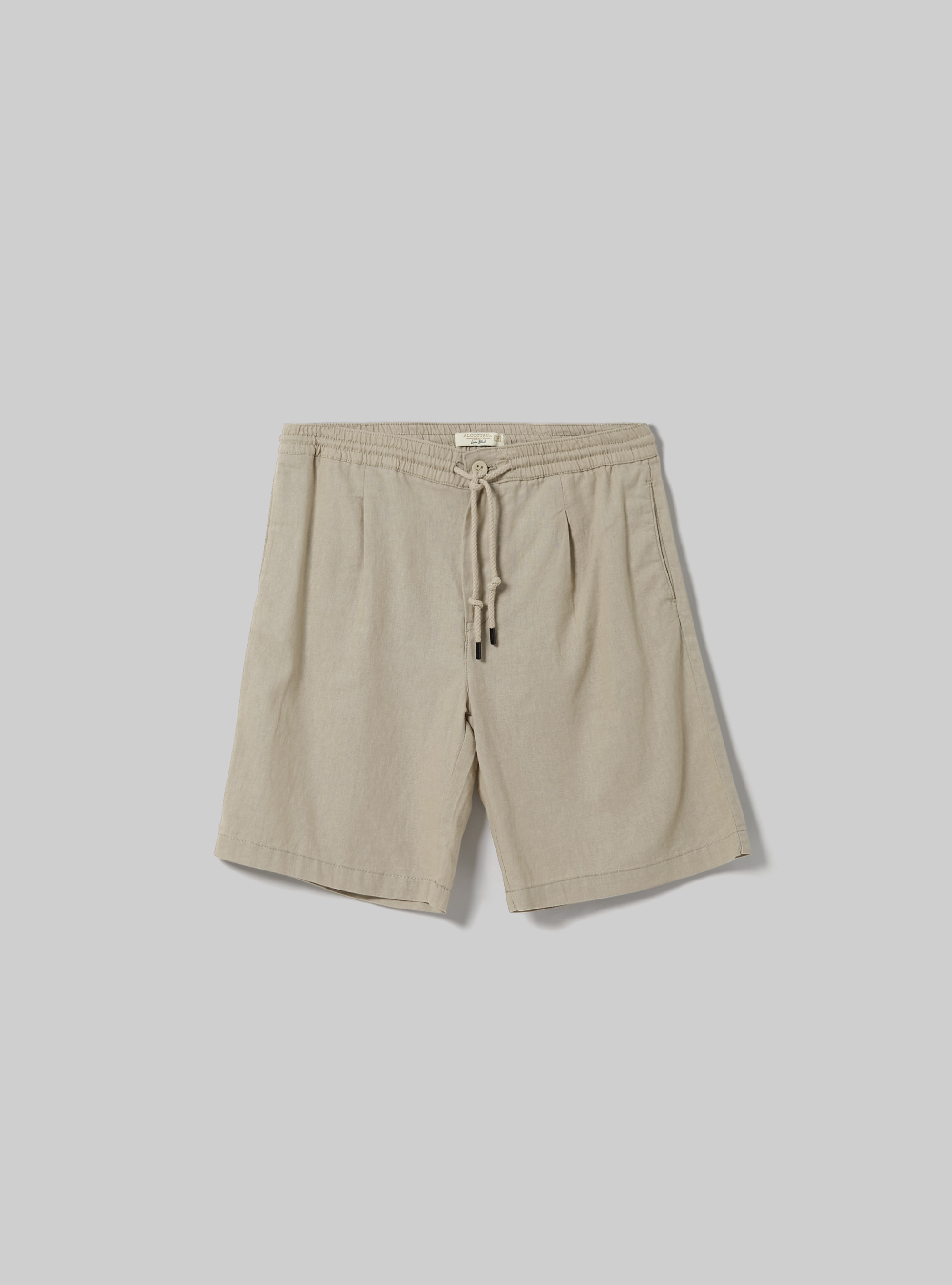 Linen Bermuda Shorts with Drawstring, BG3 BEIGE LIGHT