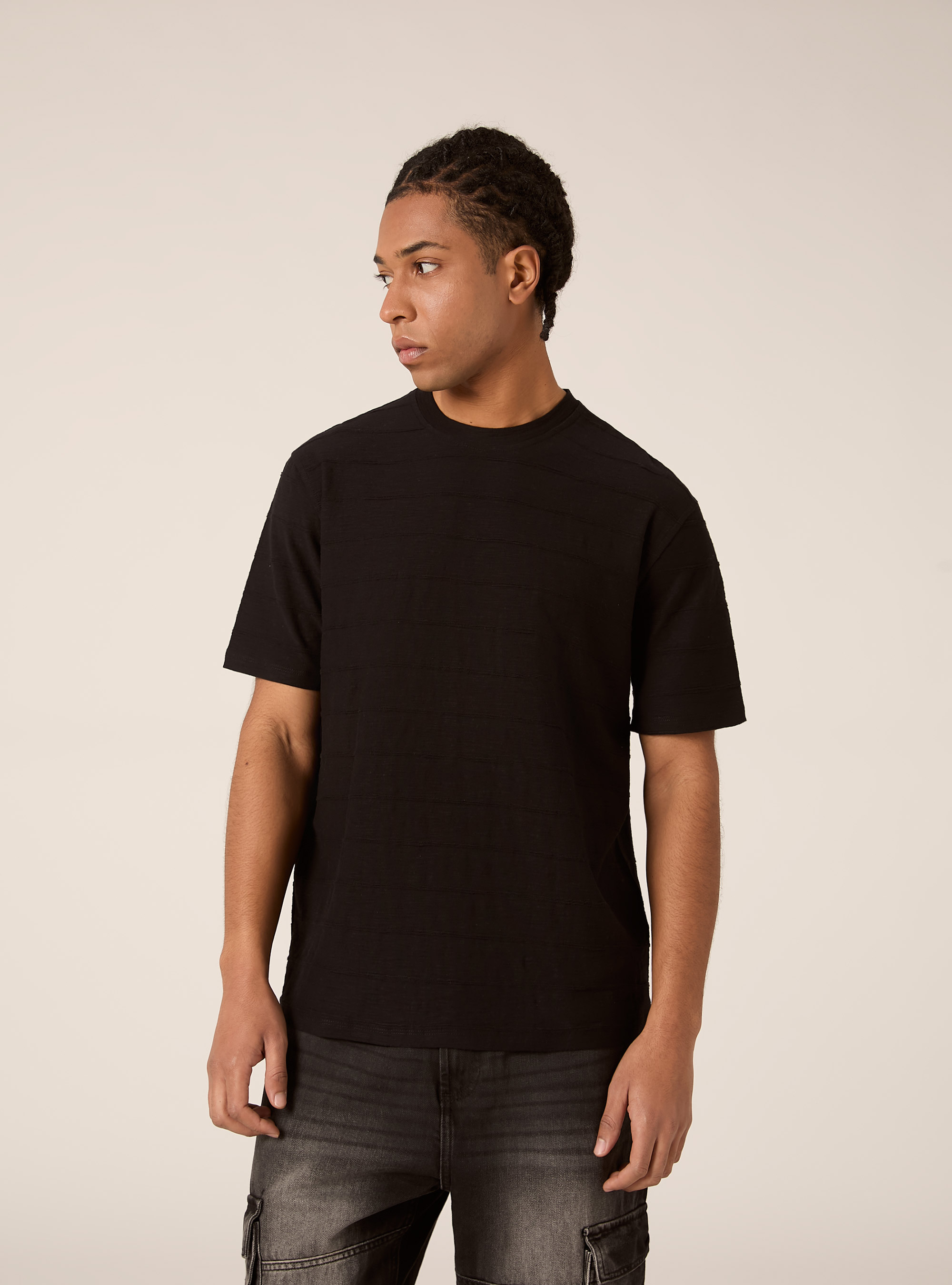 T-shirt &agrave; manches courtes textur&eacute;, BK1 BLACK