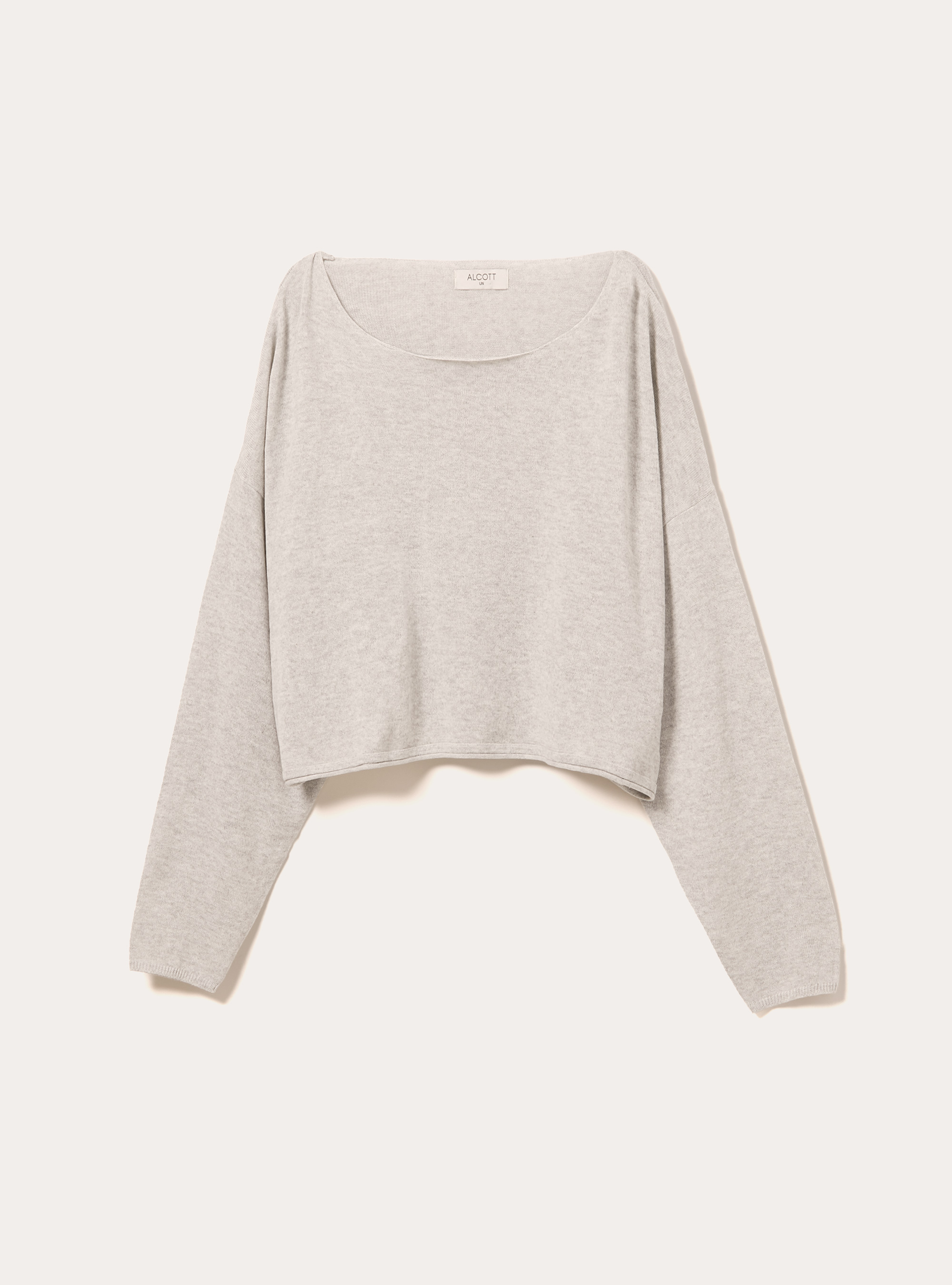 Pull &agrave; encolure bateau en coton doux, MGY3 GREY MEL LIGHT