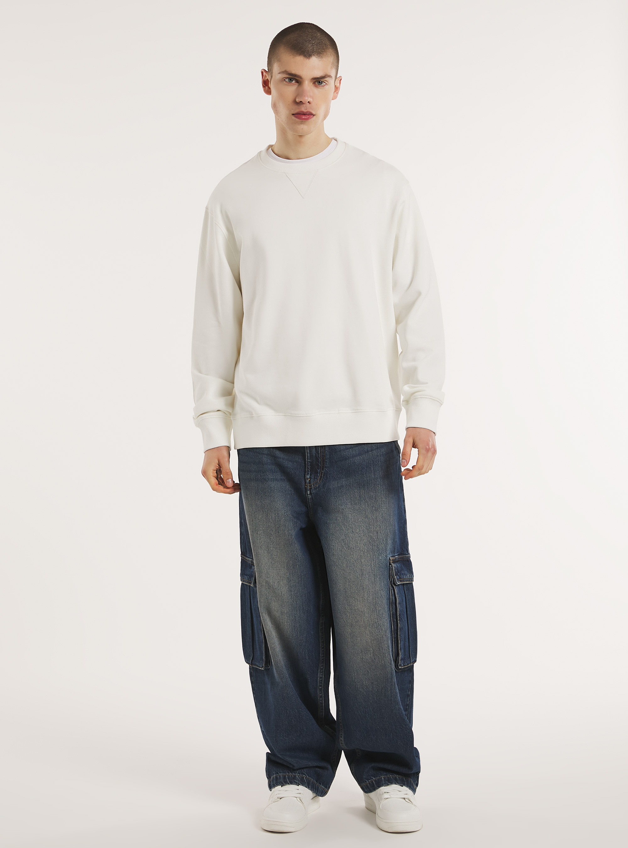 Felpa girocollo tinta unita, WH1 OFF WHITE