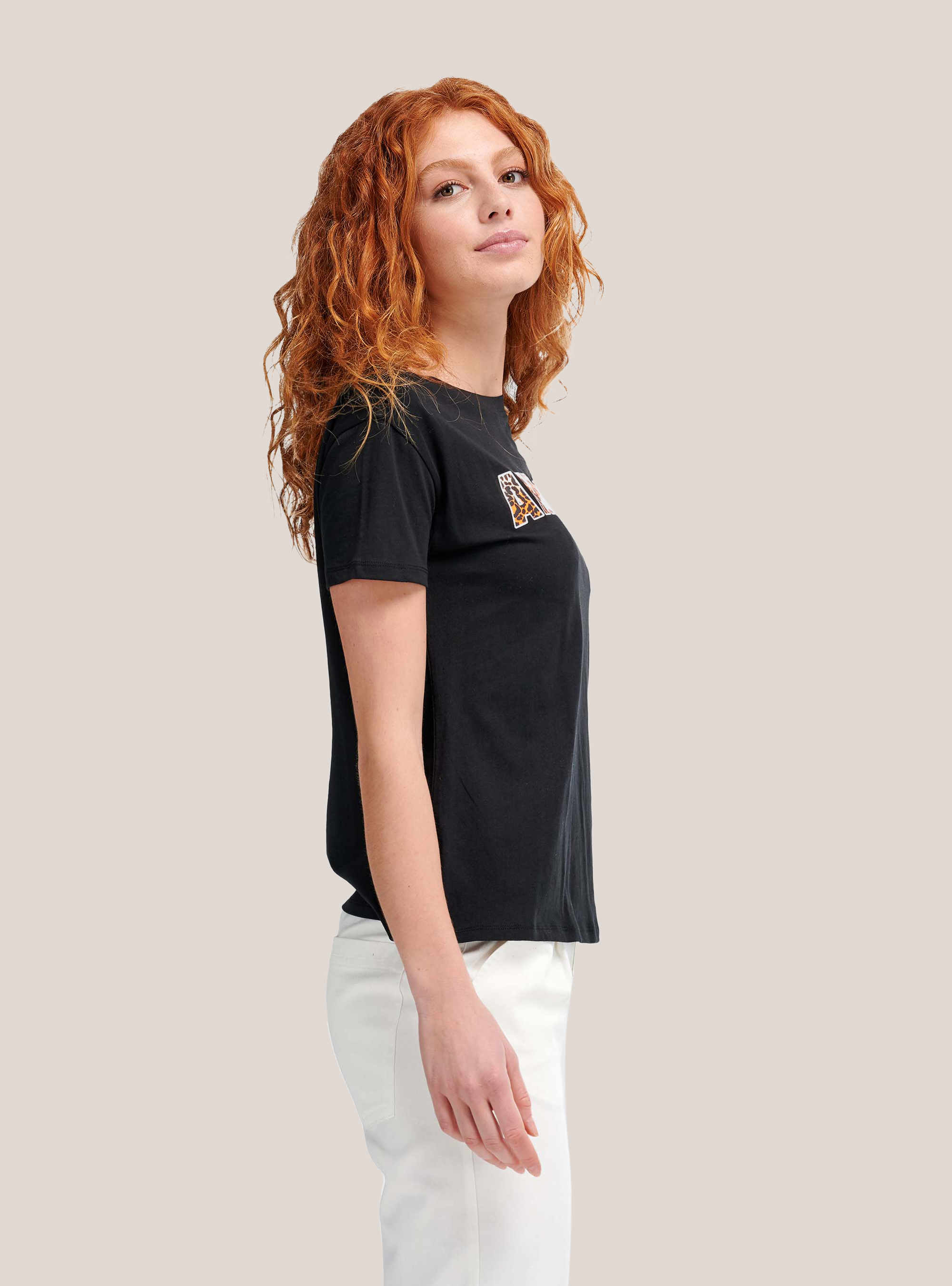 T-Shirt mit Rundhalsausschnitt und Aufdruck, C101 BLACK