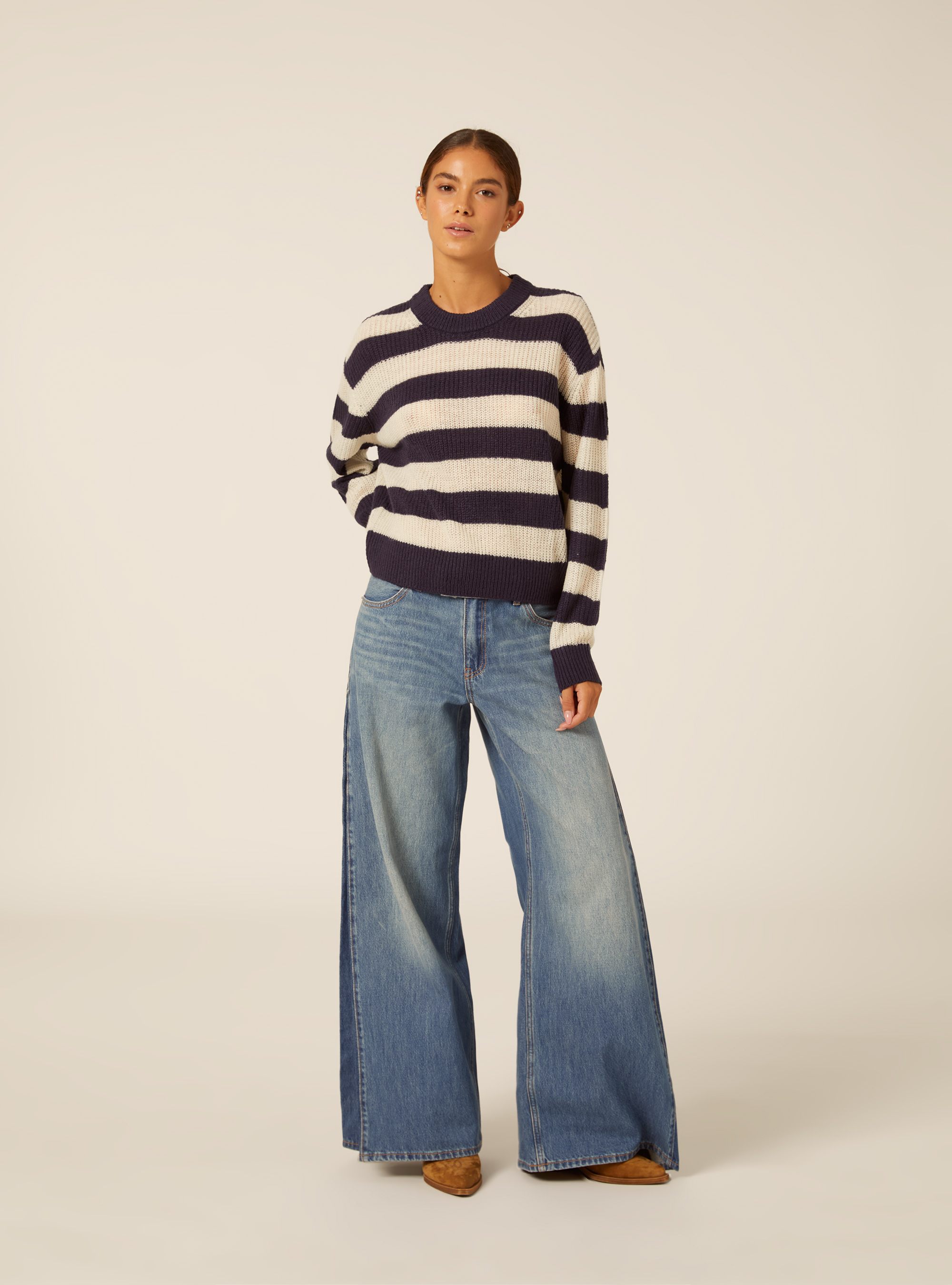 Pullover girocollo a righe, NA2 NAVY MEDIUM