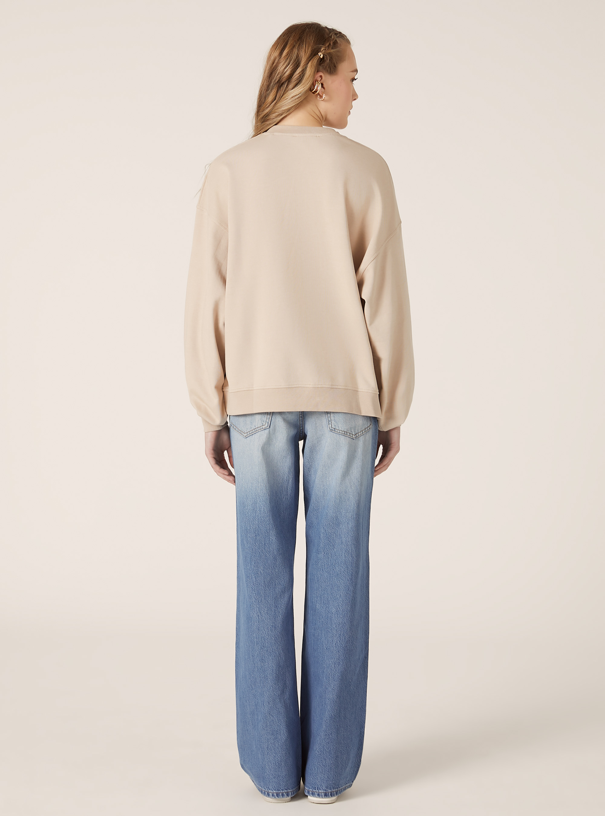 Plain-coloured cotton crew-neck sweatshirt, BG2 BEIGE MEDIUM