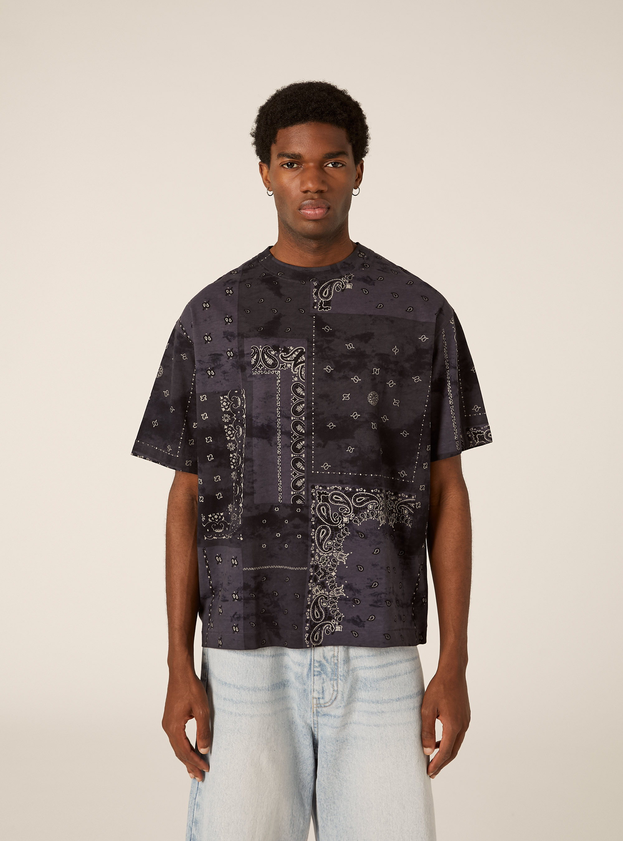 Patchwork Bandana Print Oversized T-Shirt, NA1 NAVY DARK