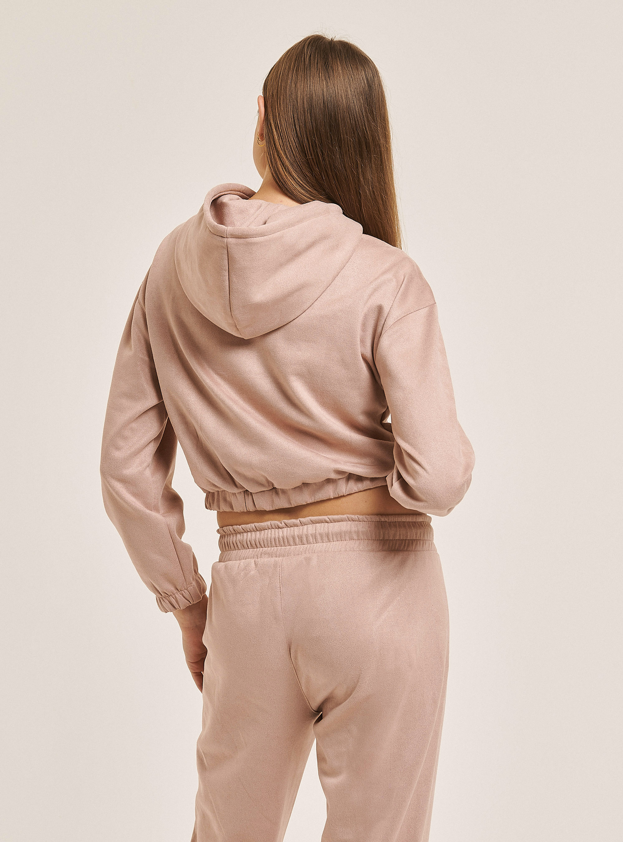 Felpa crop effetto scamosciato, C4458 PINK