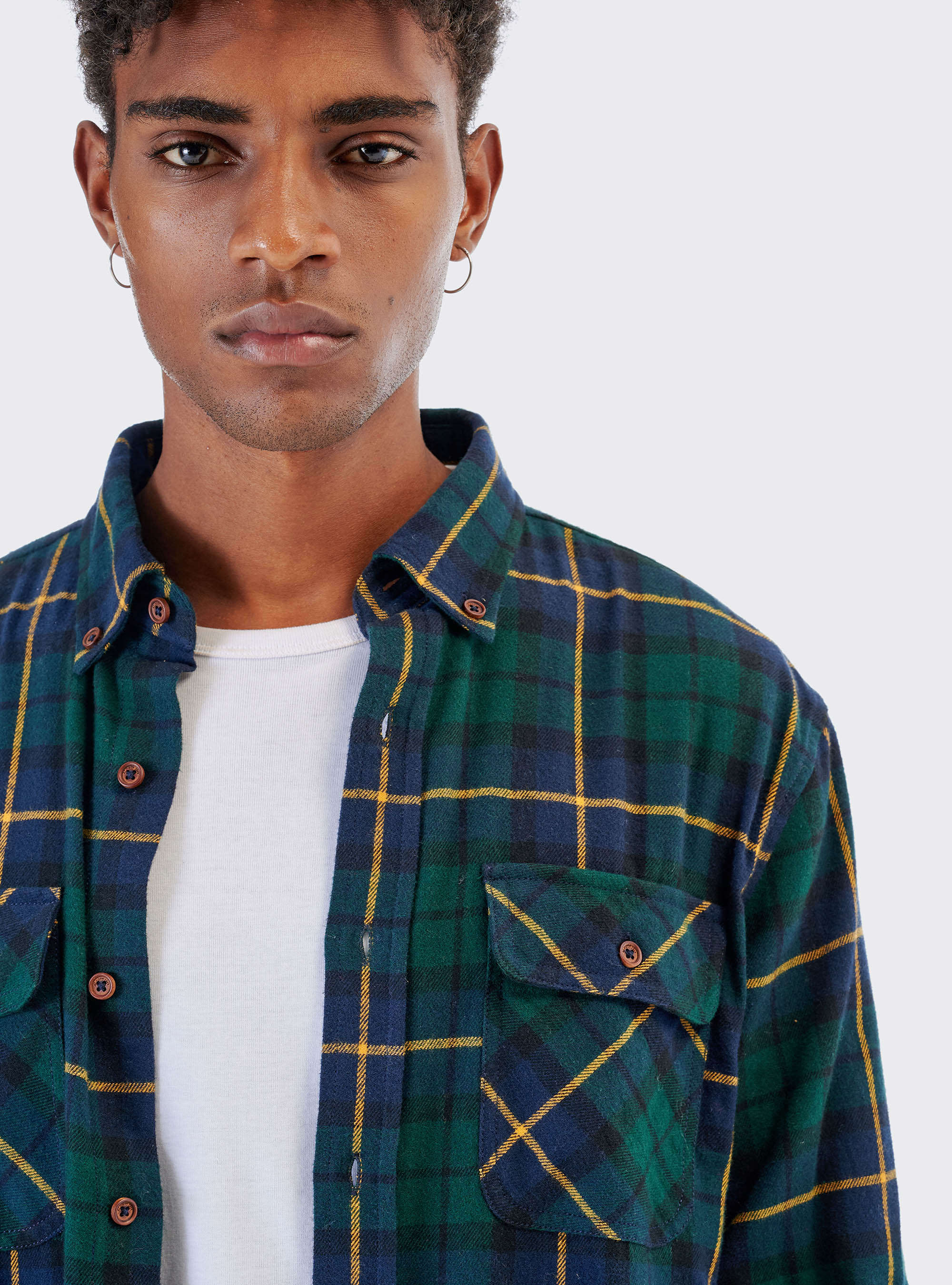 Camicia a quadri in cotone sostenibile, VERDE